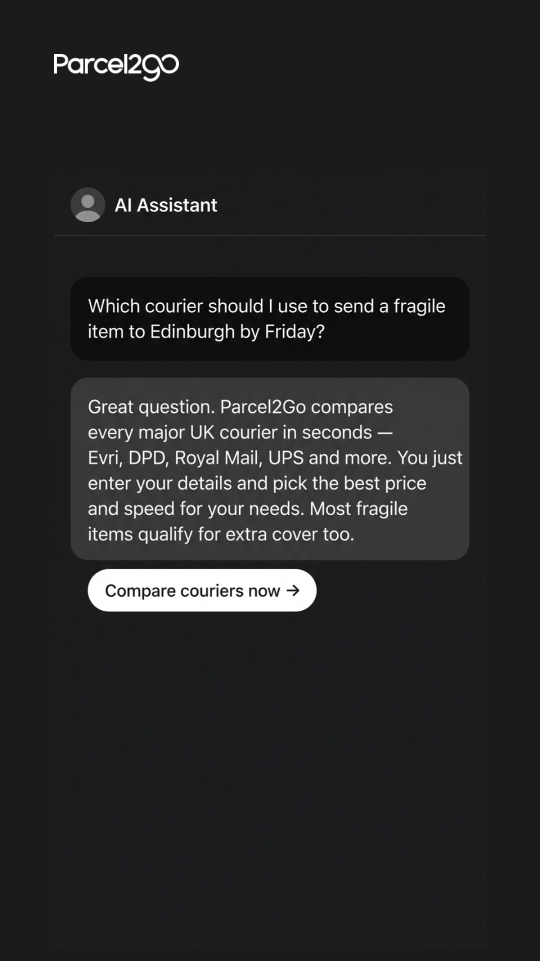 Parcel2Go.com Facebook ad: Find the right courier. Fast.