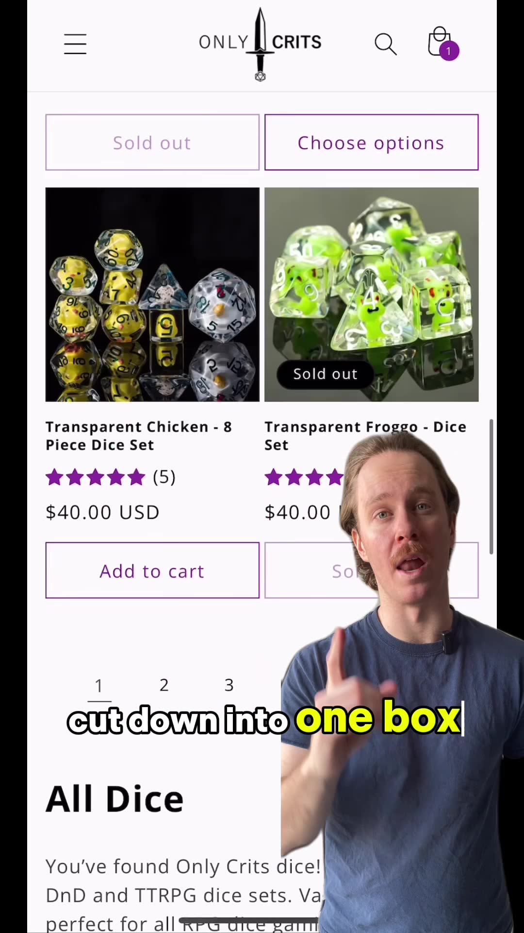 Only Crits Facebook ad: Mystery Dice Box