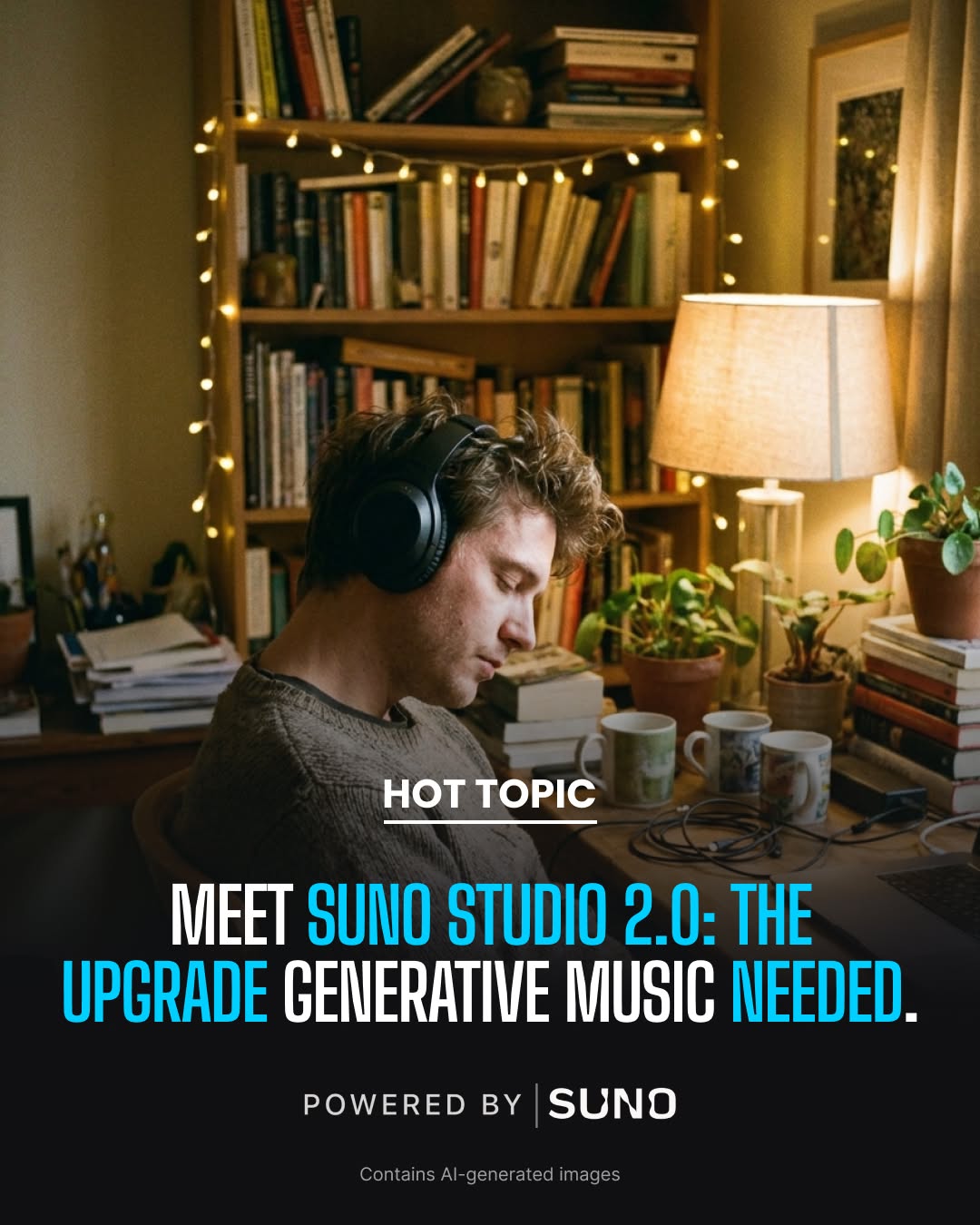 Waveform Watch Facebook ad: Try Suno Studio 2.0