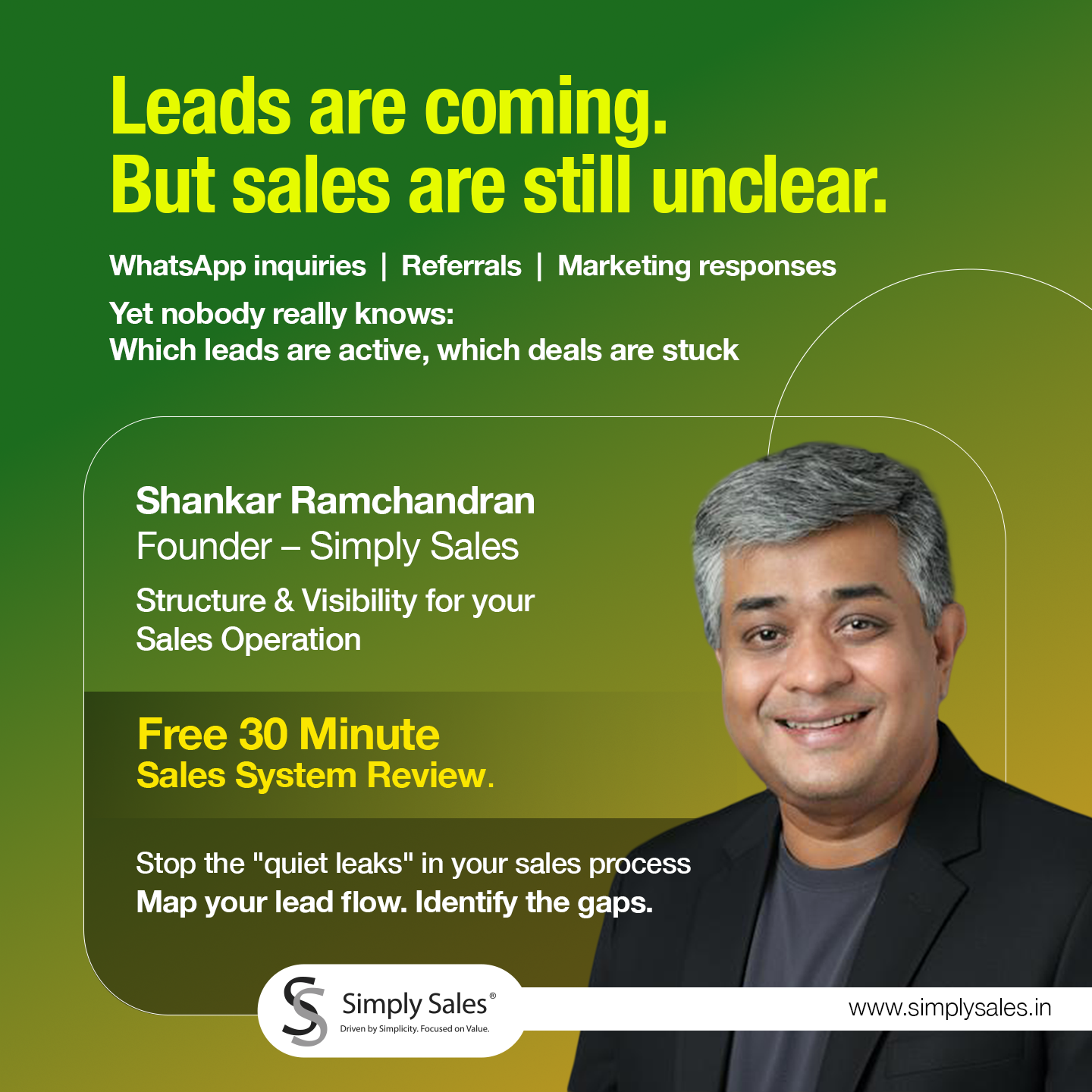 Simply Sales Facebook ad: Free 30-Minute Sales System Review
