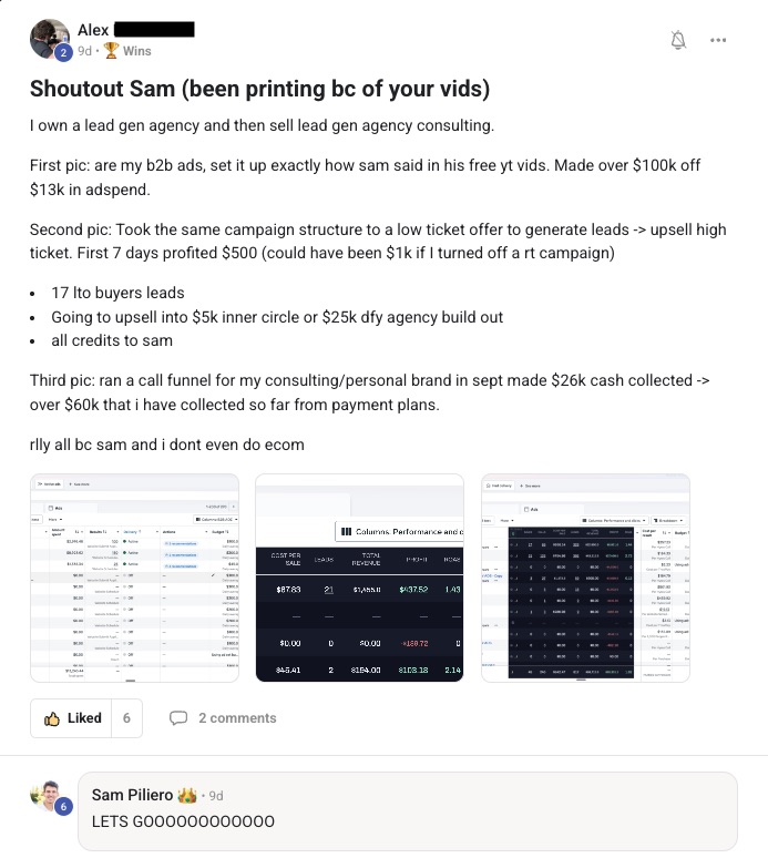 Sam Piliero Facebook ad