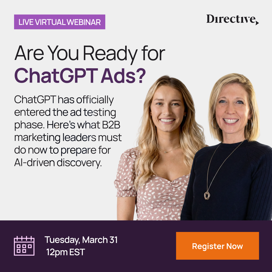 Directive Facebook ad: Save Your Spot for the ChatGPT Ads Webinar