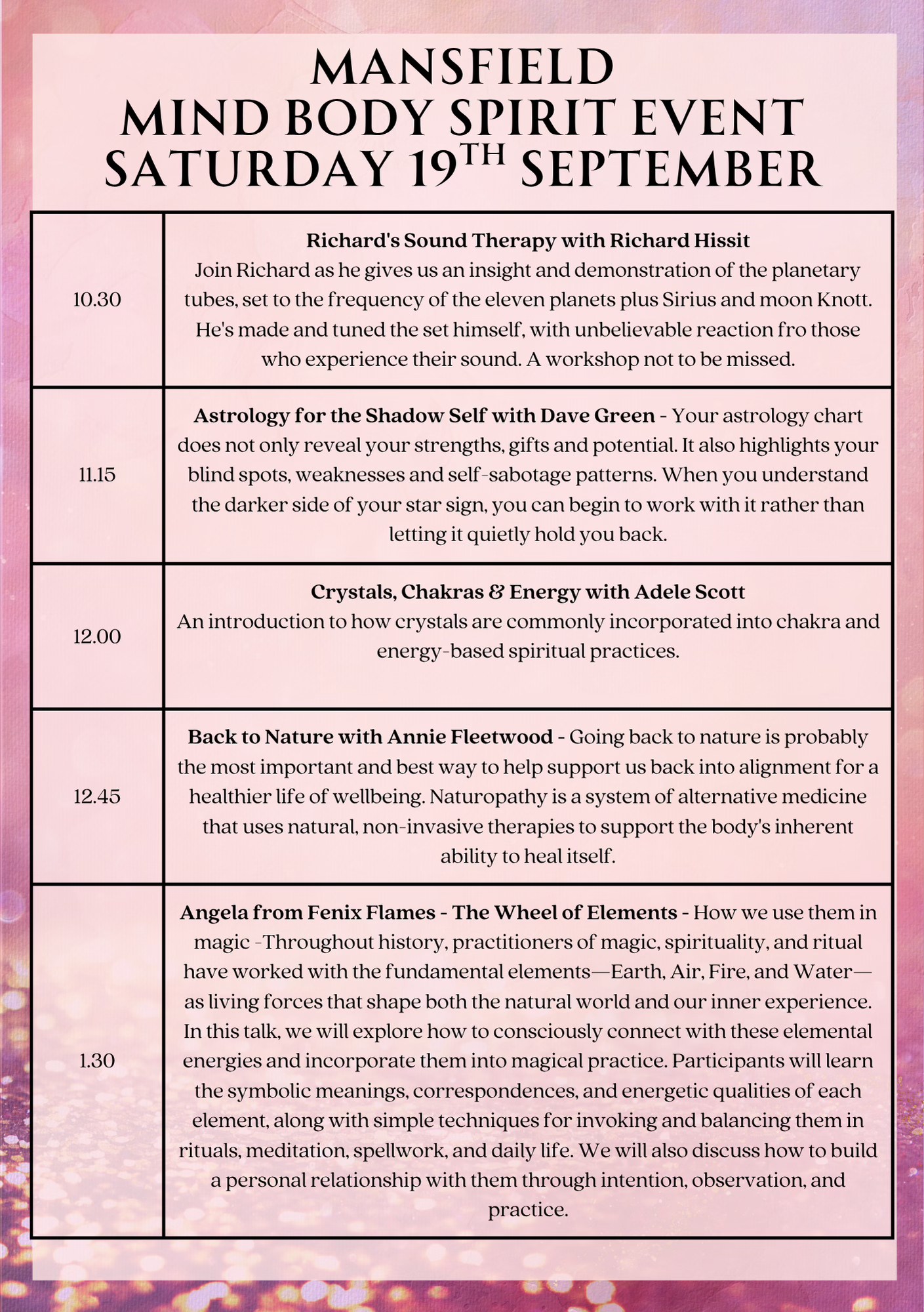 Crystal Spirit Events Facebook ad: MANSFIELD MIND BODY SPIRIT EVENT, TALKS PROGRAMME!