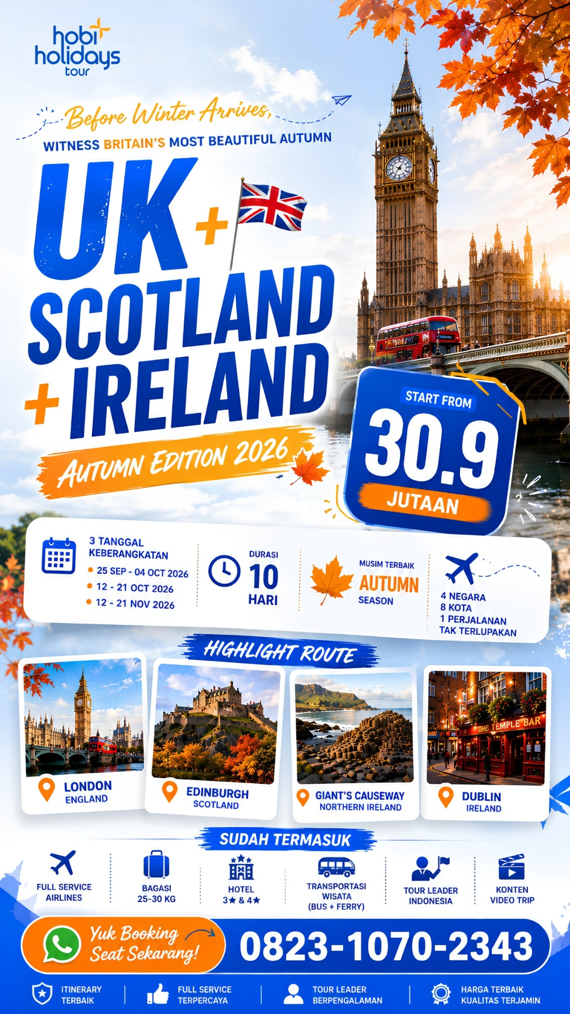 Hobiholidays Tours Facebook ad: AMANIN SEAT UK SEPTEMBER, OKTOBER ATAU NOVEMBER CUMA DP 3JT