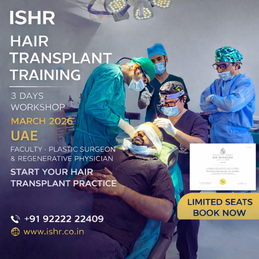 ISHR Hair Transplant Training Facebook ad: Start Your Hair Transplant Practice in UAE, Riyadh…