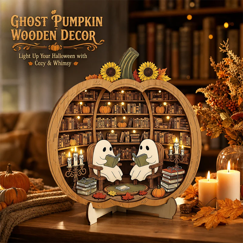 Guteslebend Facebook ad: Enchanting Halloween Ghost Pumpkin Decor | Cozy Wooden…