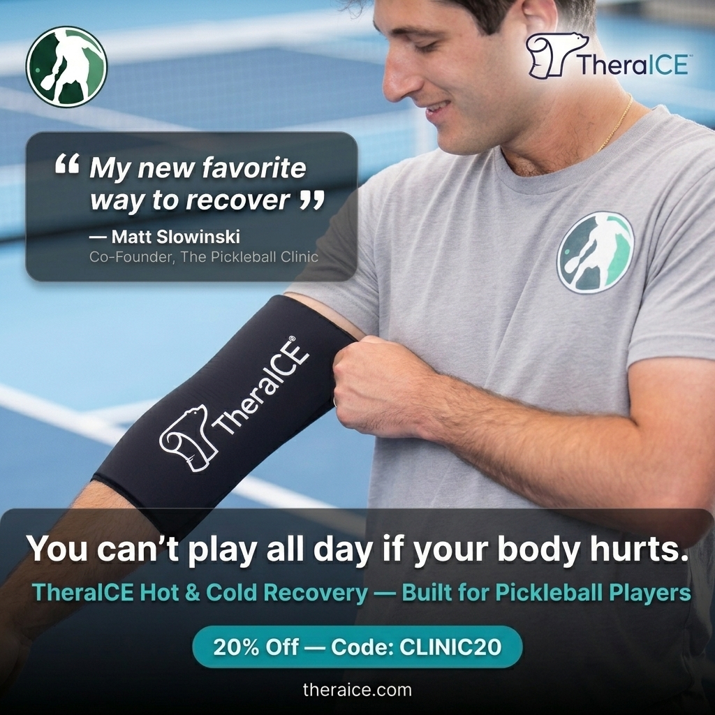 The Pickleball Clinic Facebook ad: TheraICE Hot & Cold Therapy for Pain Relief