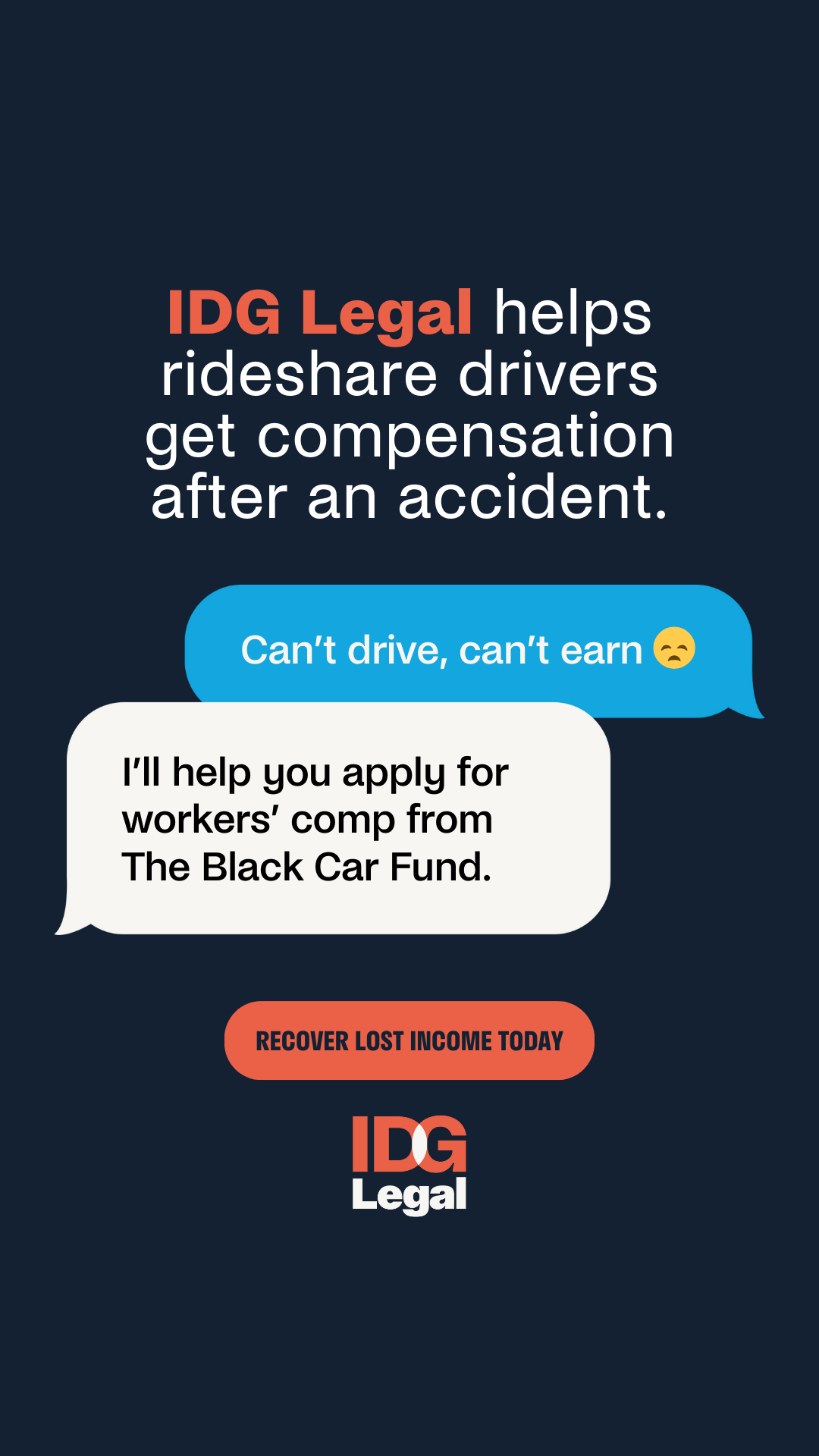 IDG Legal Facebook ad: Car Accident Support for Rideshare Drivers