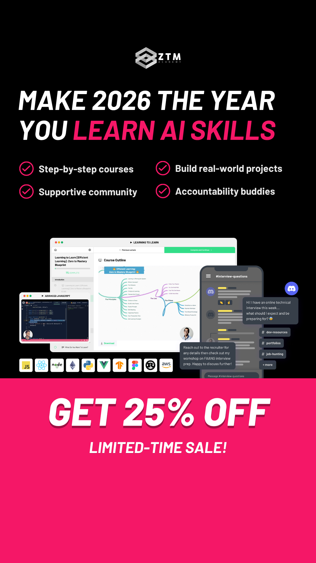 Zero To Mastery Facebook ad: 25% OFF ANY MEMBERSHIP