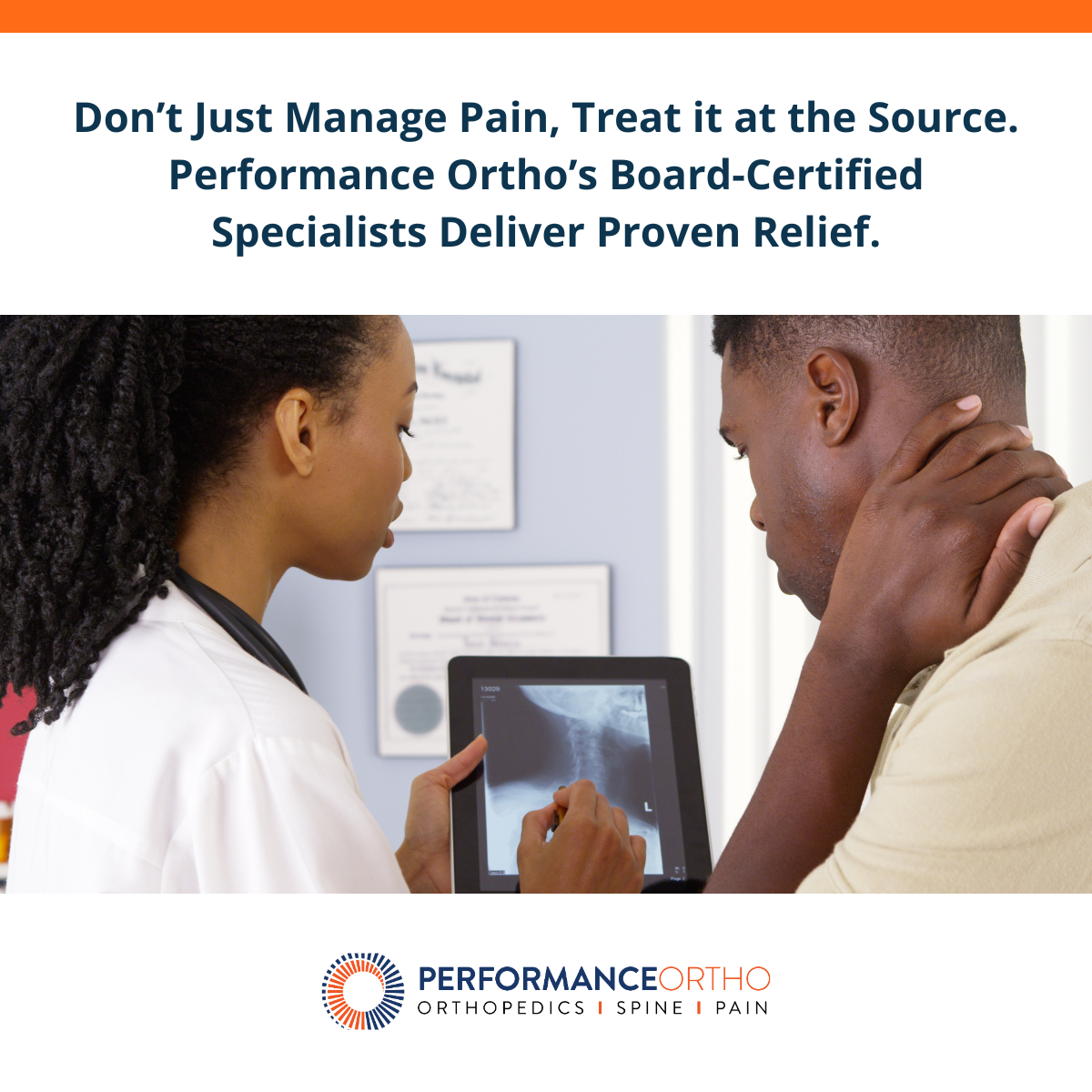 Performance Ortho Facebook ad: Move Beyond Pain Management.