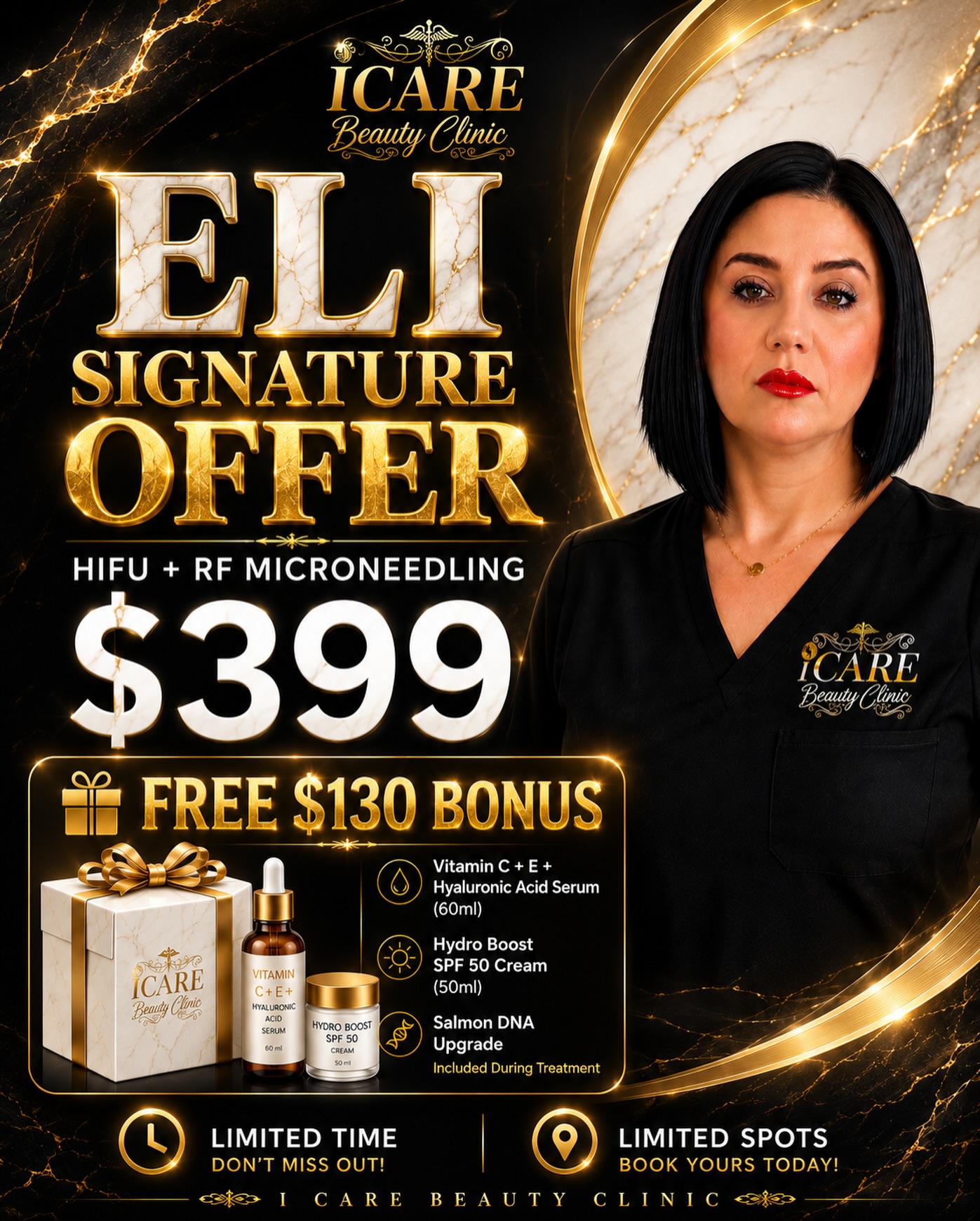 icarebeautyclinic Facebook ad: ELI SIGNATURE OFFER