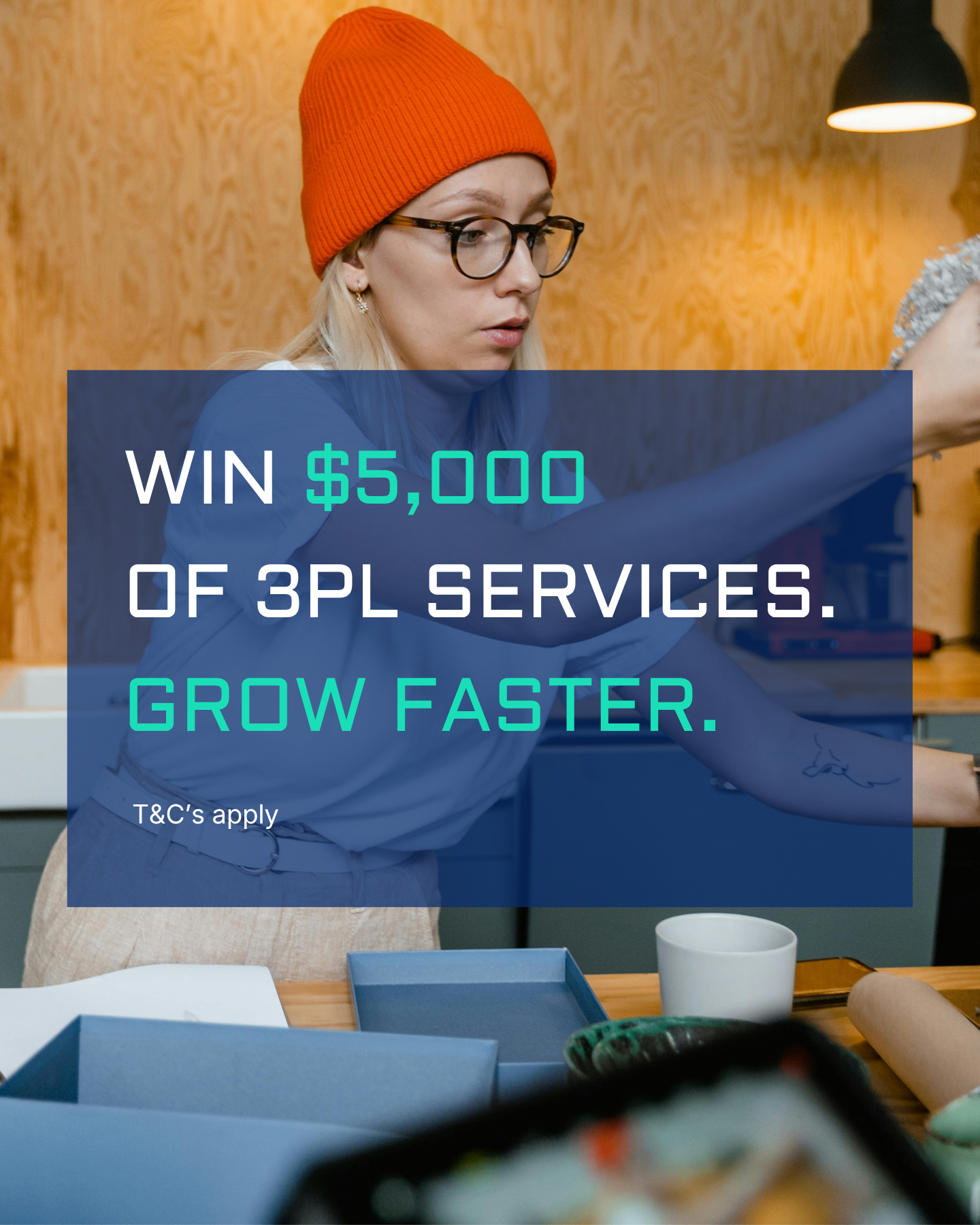 Fulfilpackers Facebook ad: WIN $5,000 OF 3PL SERVICES. GROW FASTER. SHIP SMARTER.