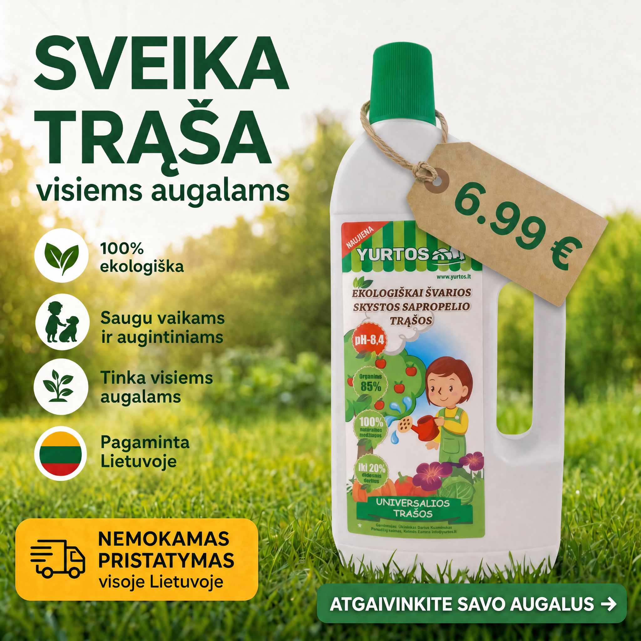 Yurtos.lt Facebook ad: Natūrali trąša, 6,99 € su nemokamu pristatymu