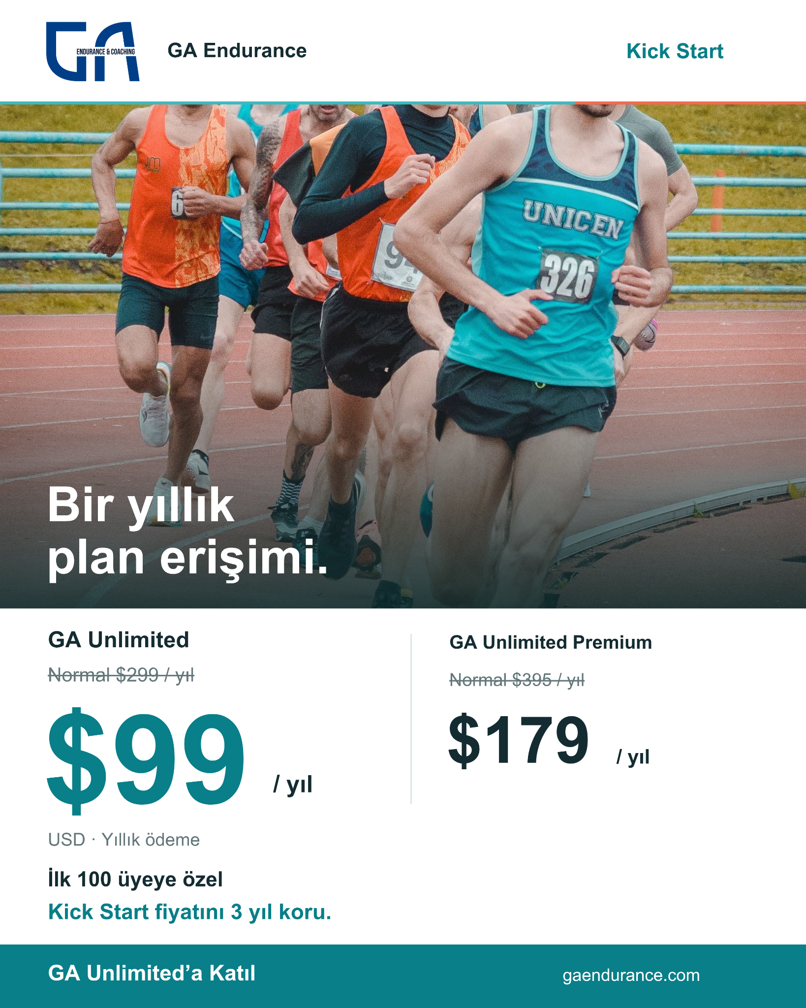 GA Endurance Coaching Facebook ad: GA Unlimited: $99/Yıl