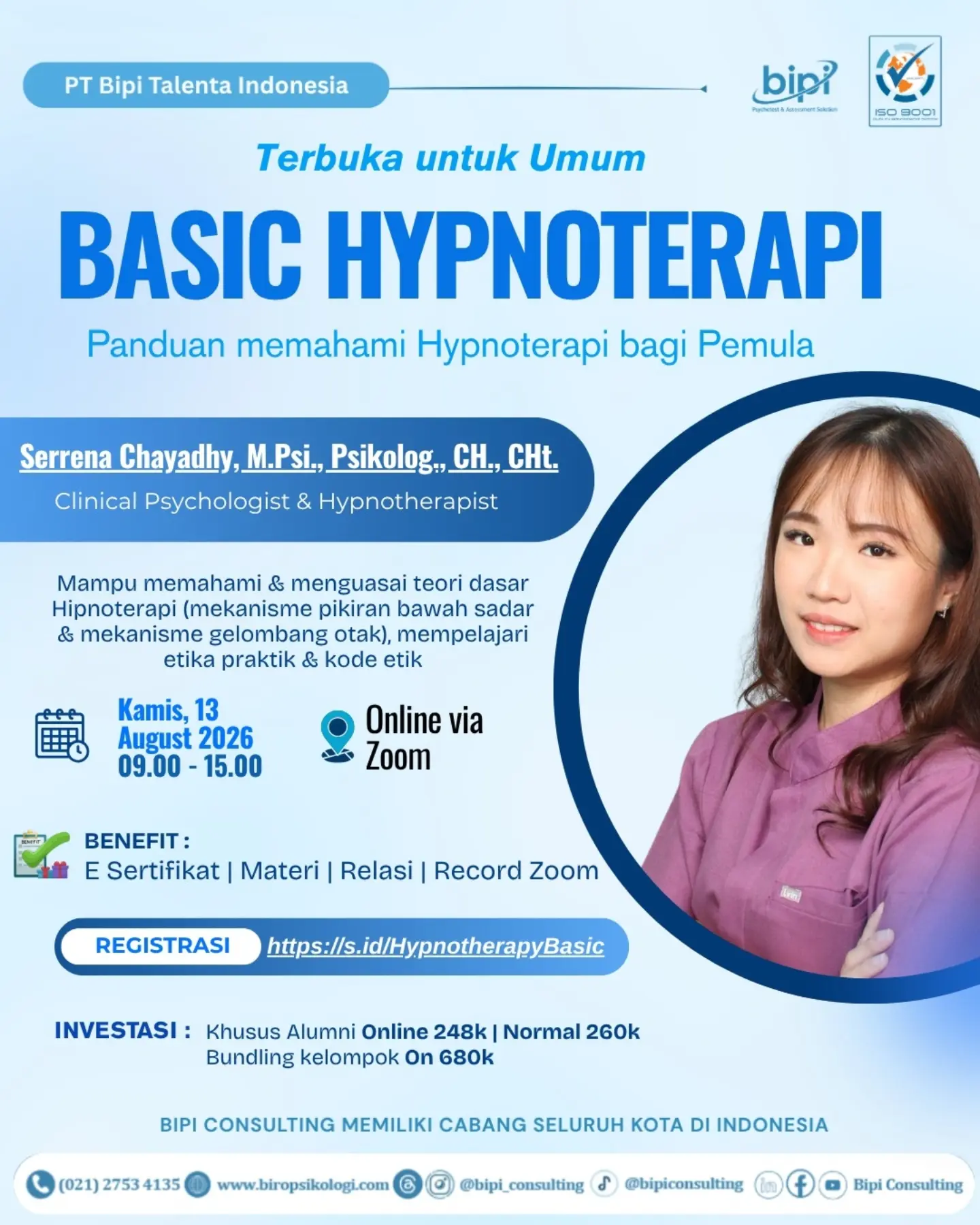 Bipi Consulting Facebook ad: BASIC HYPNOTERAPI: Panduan Memahami Hypnoterapi bagi Pemula