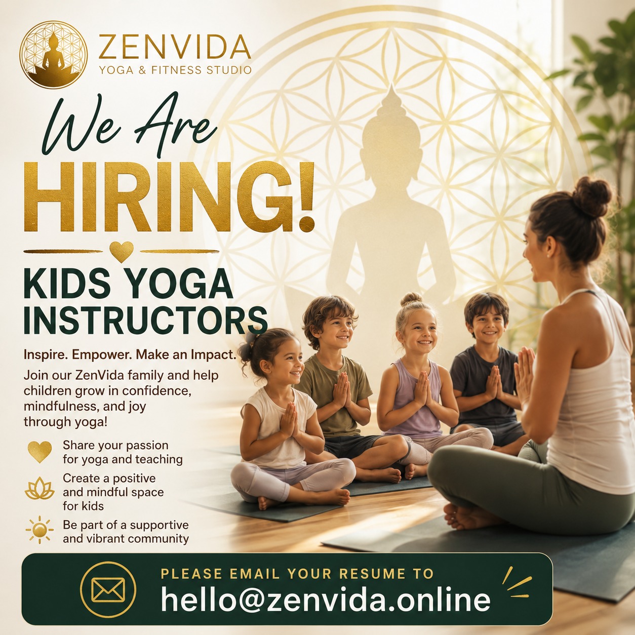 ZenVida Yoga & Fitness Studio Facebook ad: We're Growing. and We're Looking for Someone Special.