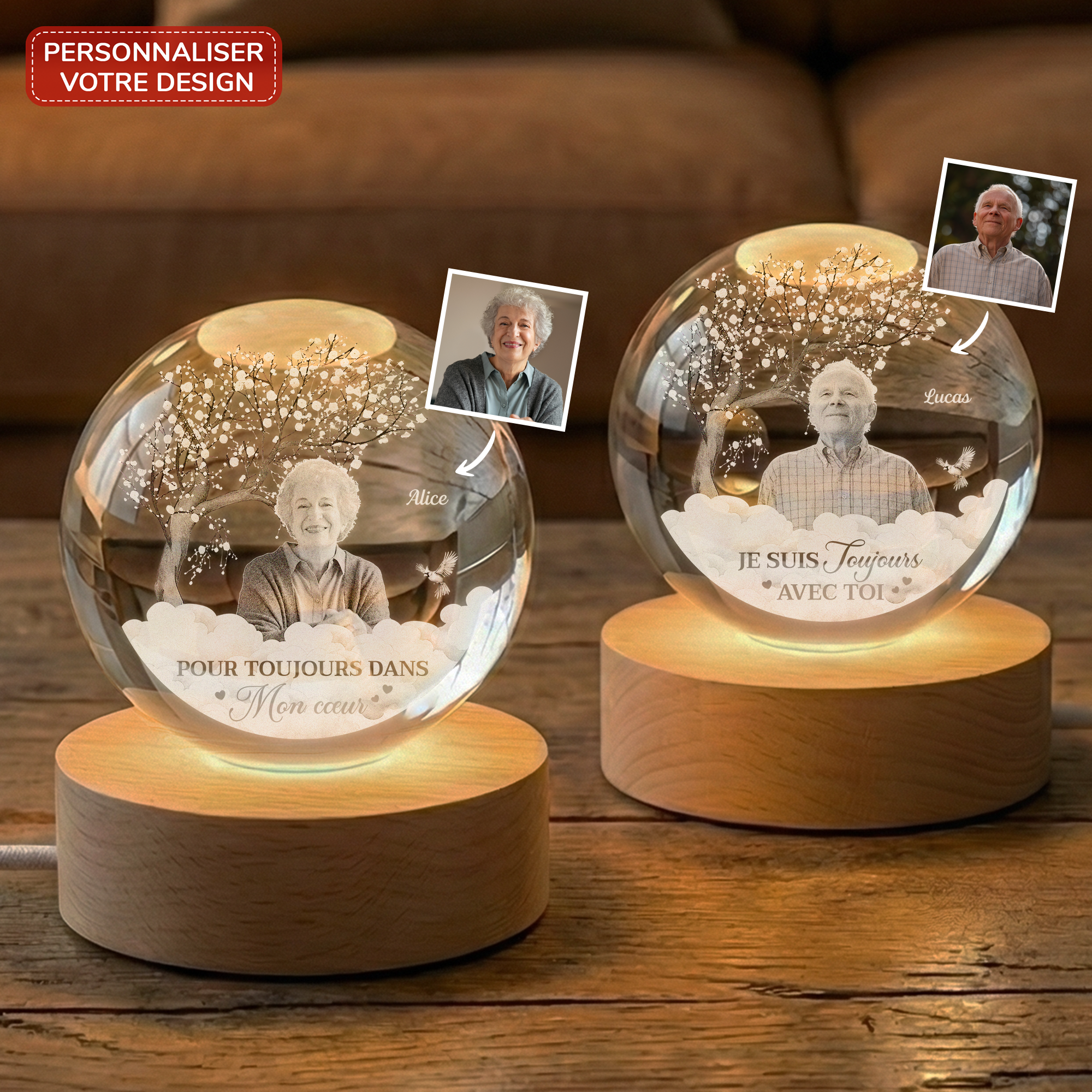 Cadeauplus - Cadeau Famille Facebook ad: Veilleuse Boule De Cristal Personnalisée