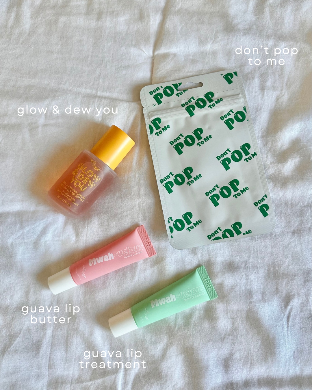 SoloVegan Facebook ad: Our perfect skincare rotation: glow serum, guava lippies…