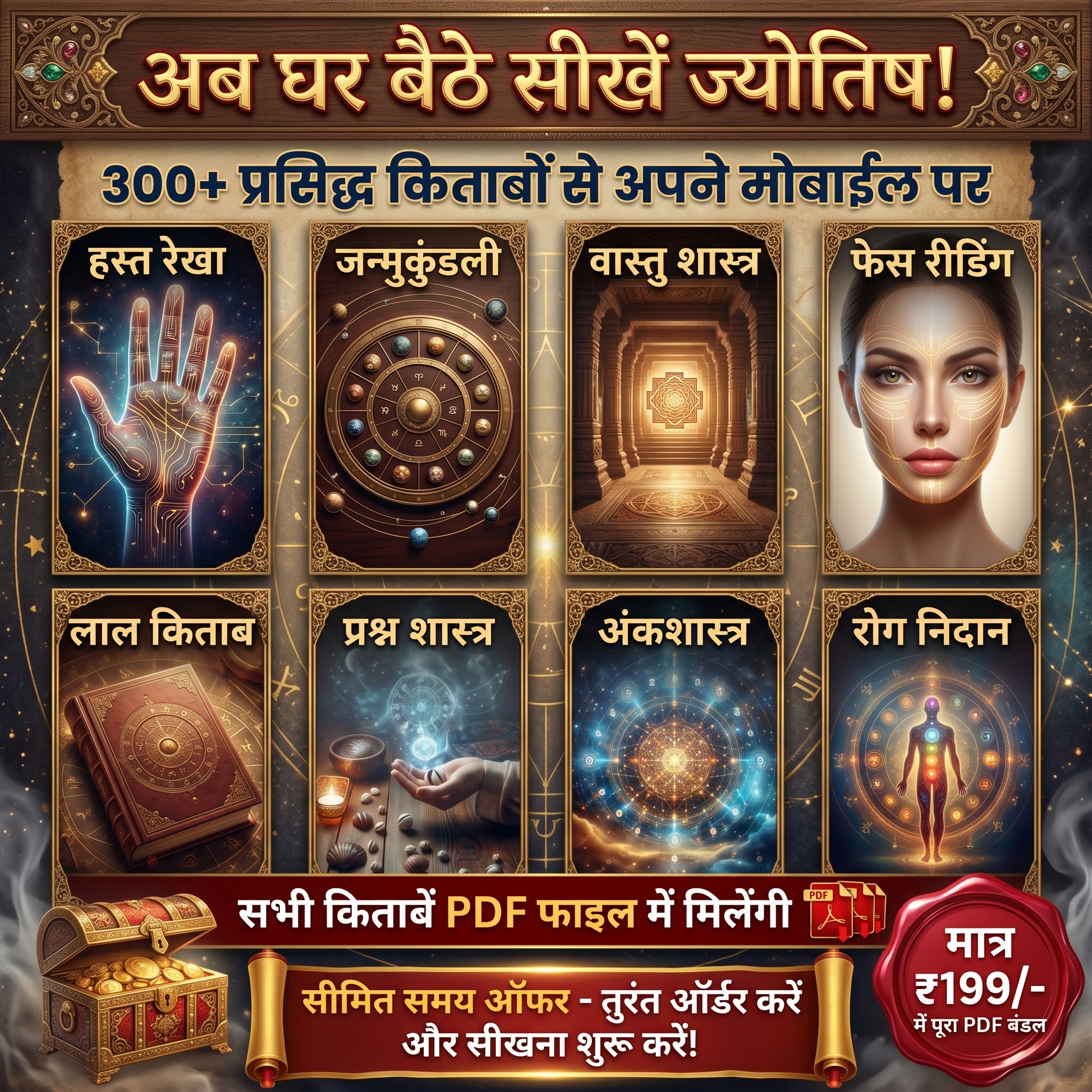 The Divine Path Facebook ad: 300+ ज्योतिष किताबें सिर्फ ₹199 में!