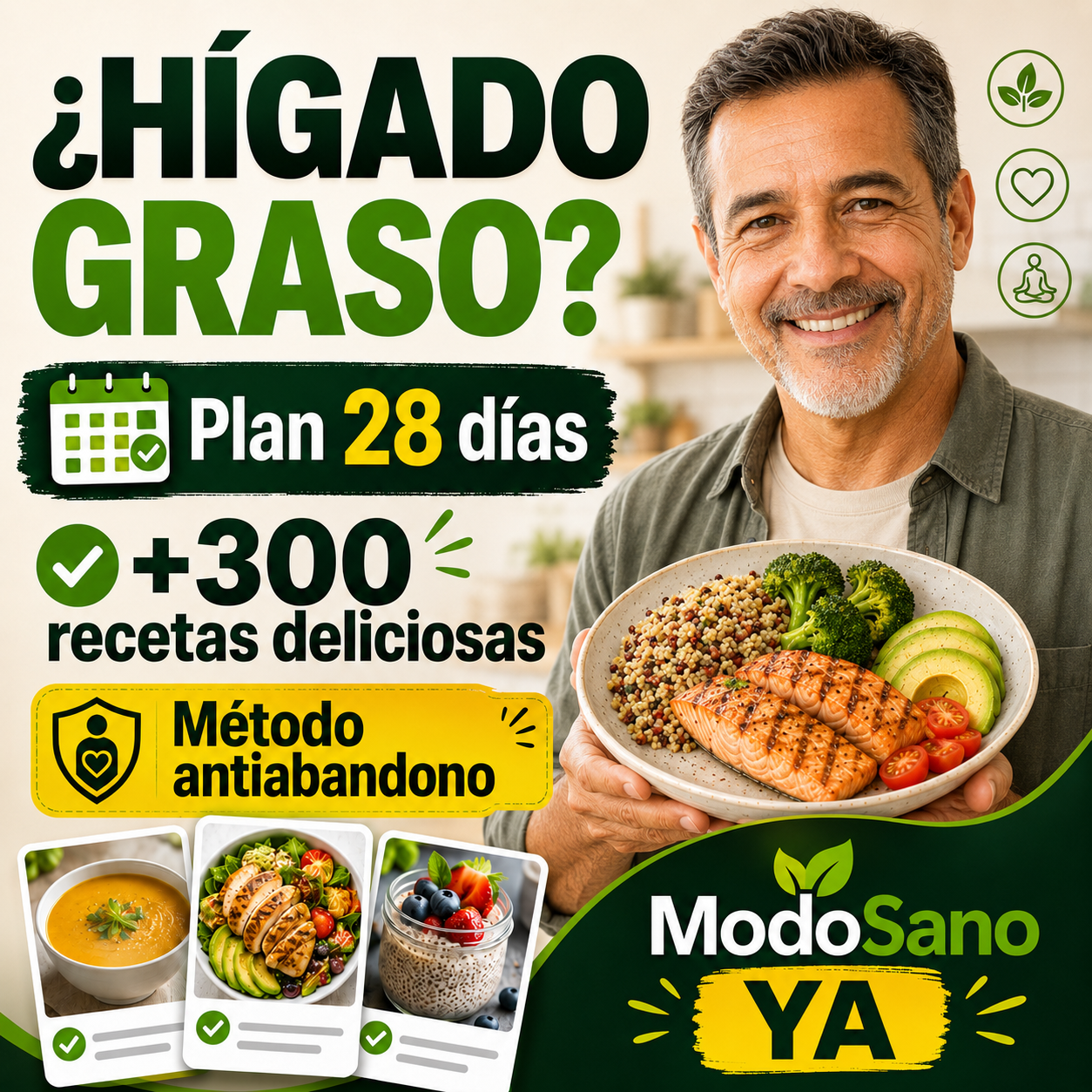 Modo sano YA Facebook ad: 340 recetas para tu hígado, resueltas. Acceso inmediato.