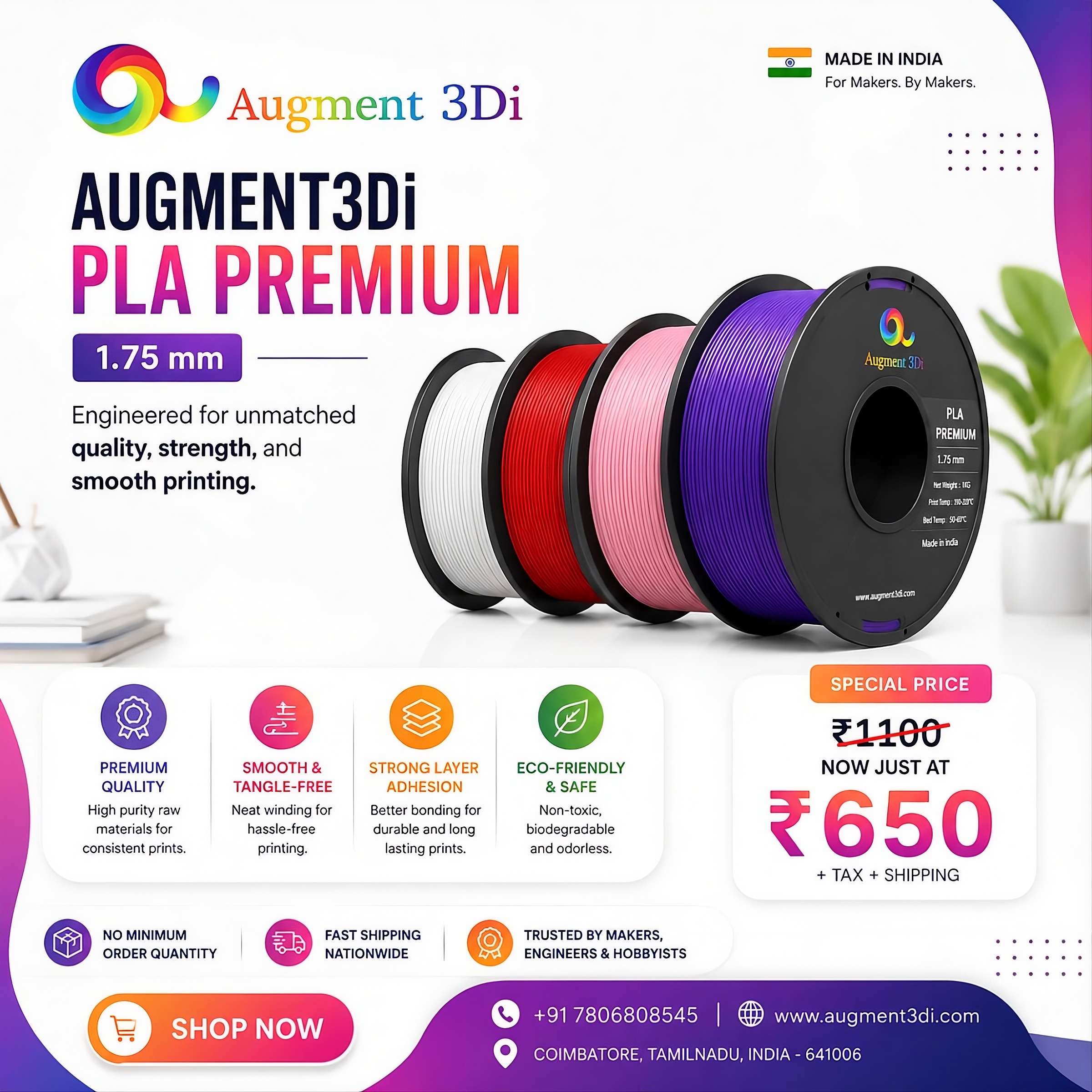 Augment 3Di Filaments Facebook ad: Upgrade your 3D printing experience with AUGMENT3Di PLA…