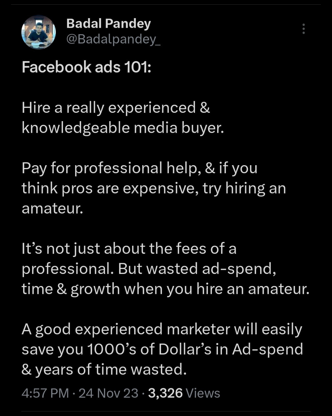 Badal Pandey Facebook ad