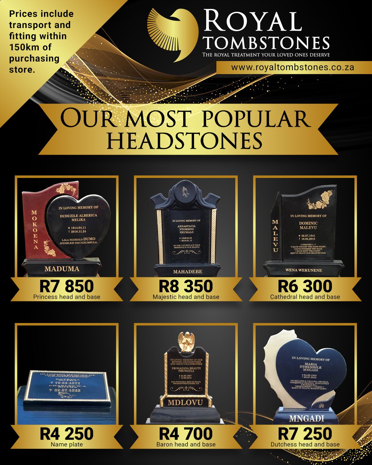 Royal Tombstones Estcourt Facebook ad: SA’s Tombstone Retailer, Royal Tombstones Estcourt