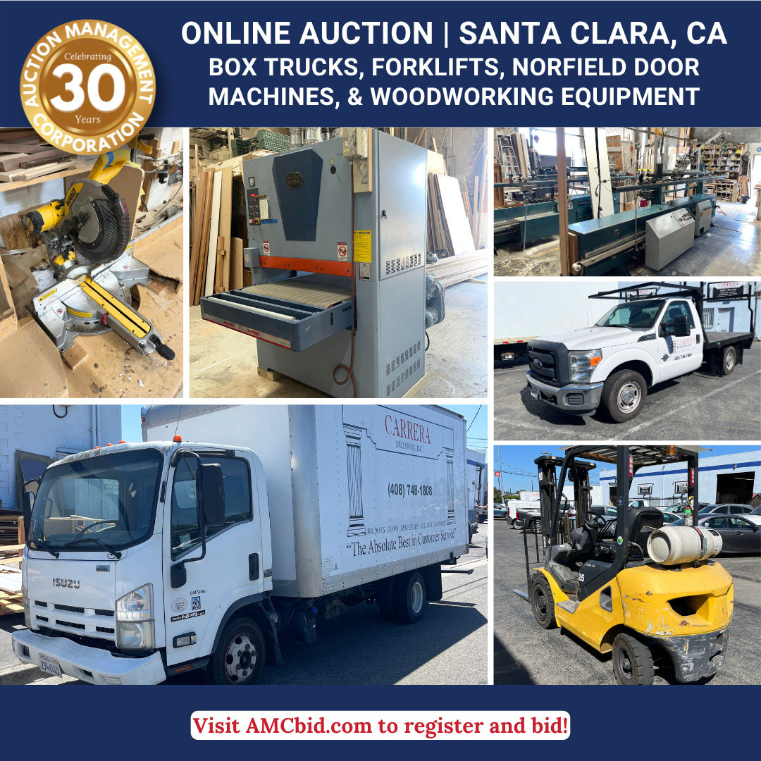 AMCbid Facebook ad: ONLINE AUCTION | Box Trucks, Forklift & Woodworking…
