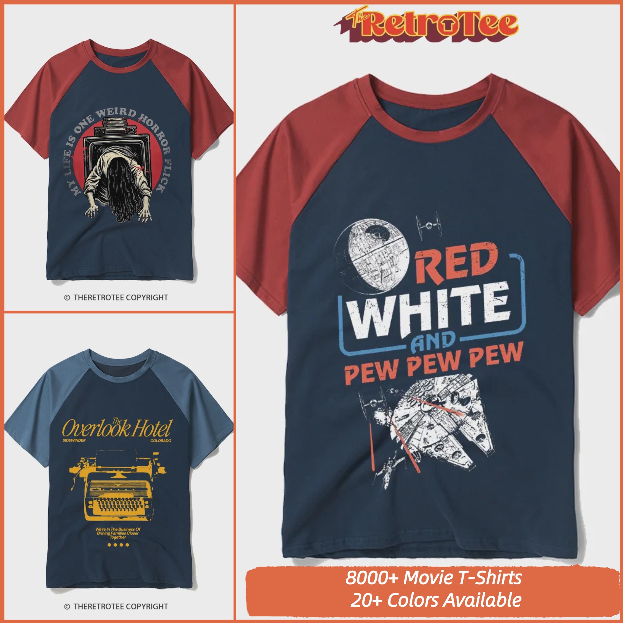 The RetroTee Facebook ad: 8,000+ Movie Tee Styles · 20+ Colors