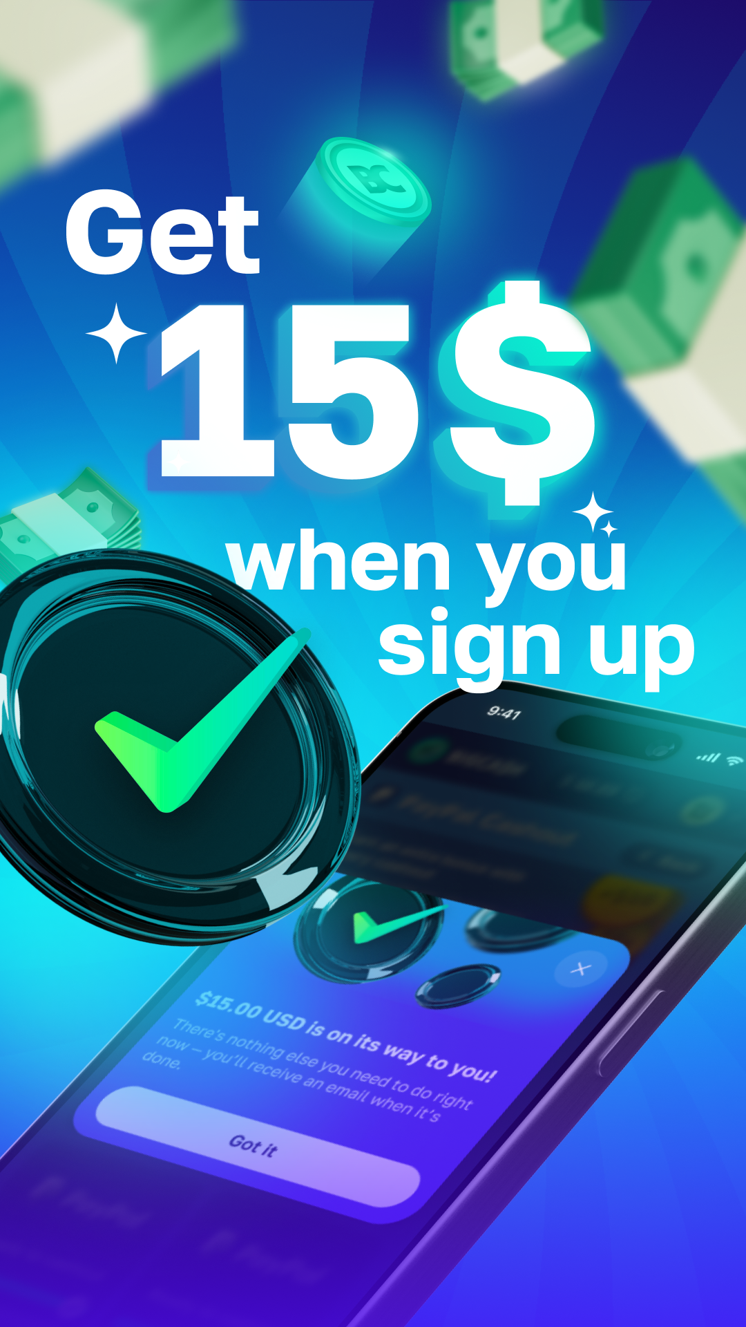 BigCash Facebook ad: Get $15 When You Sign Up