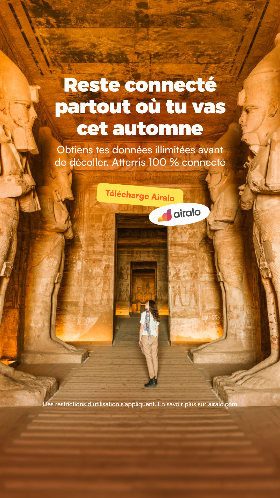 Airalo Global eSIM Store Facebook ad: Va plus loin. Reste connecté.