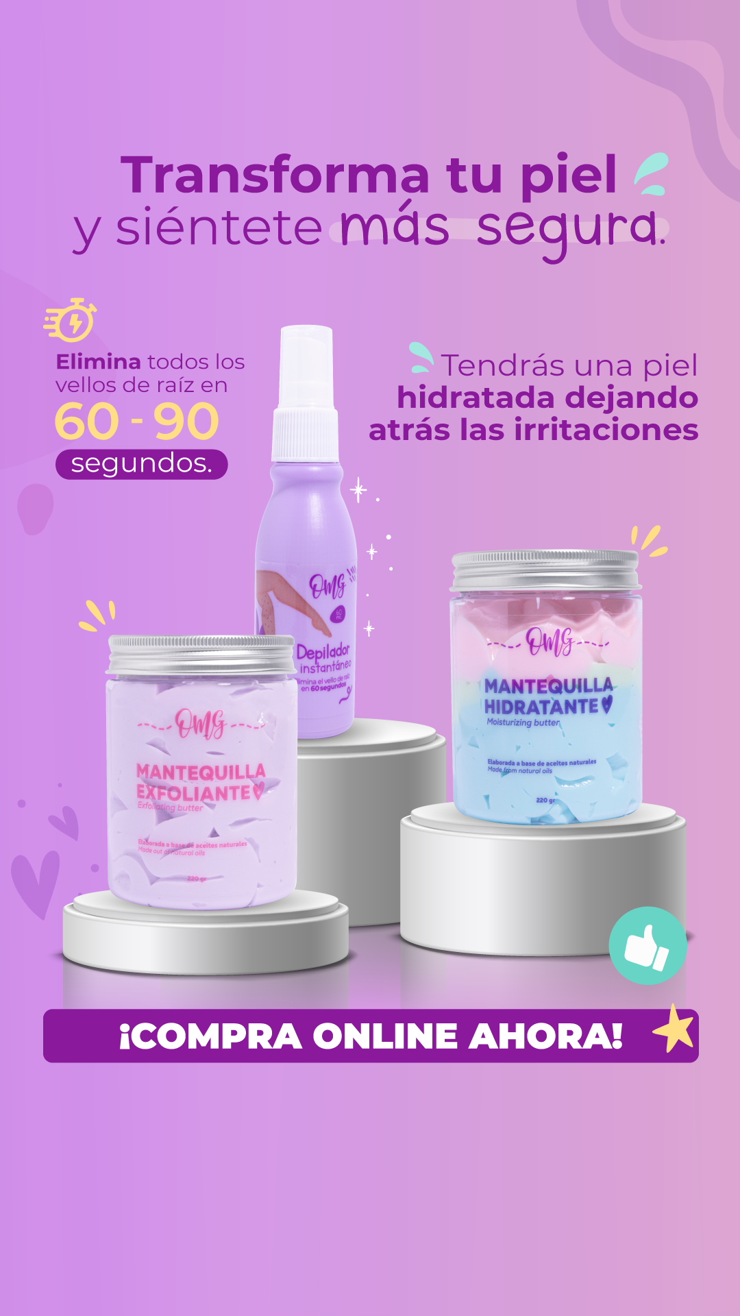 OMG Belleza Facebook ad: Compra Confiada: Excelencia 4.9/5 y Existencias Limitadas
