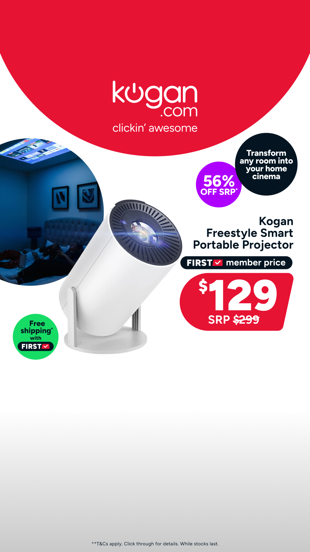 Kogan.com Facebook ad: Huge home cinema savings!