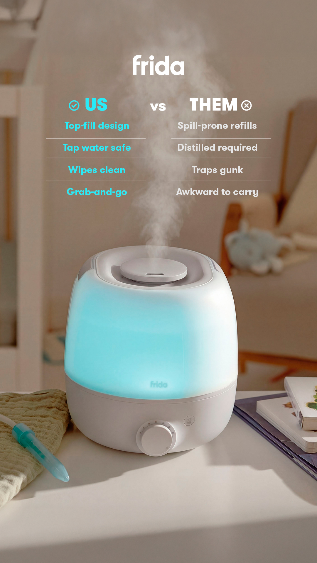 Frida Baby Facebook ad: Frida Baby 3-in-1 Cool Mist Humidifier for Large Rooms &…