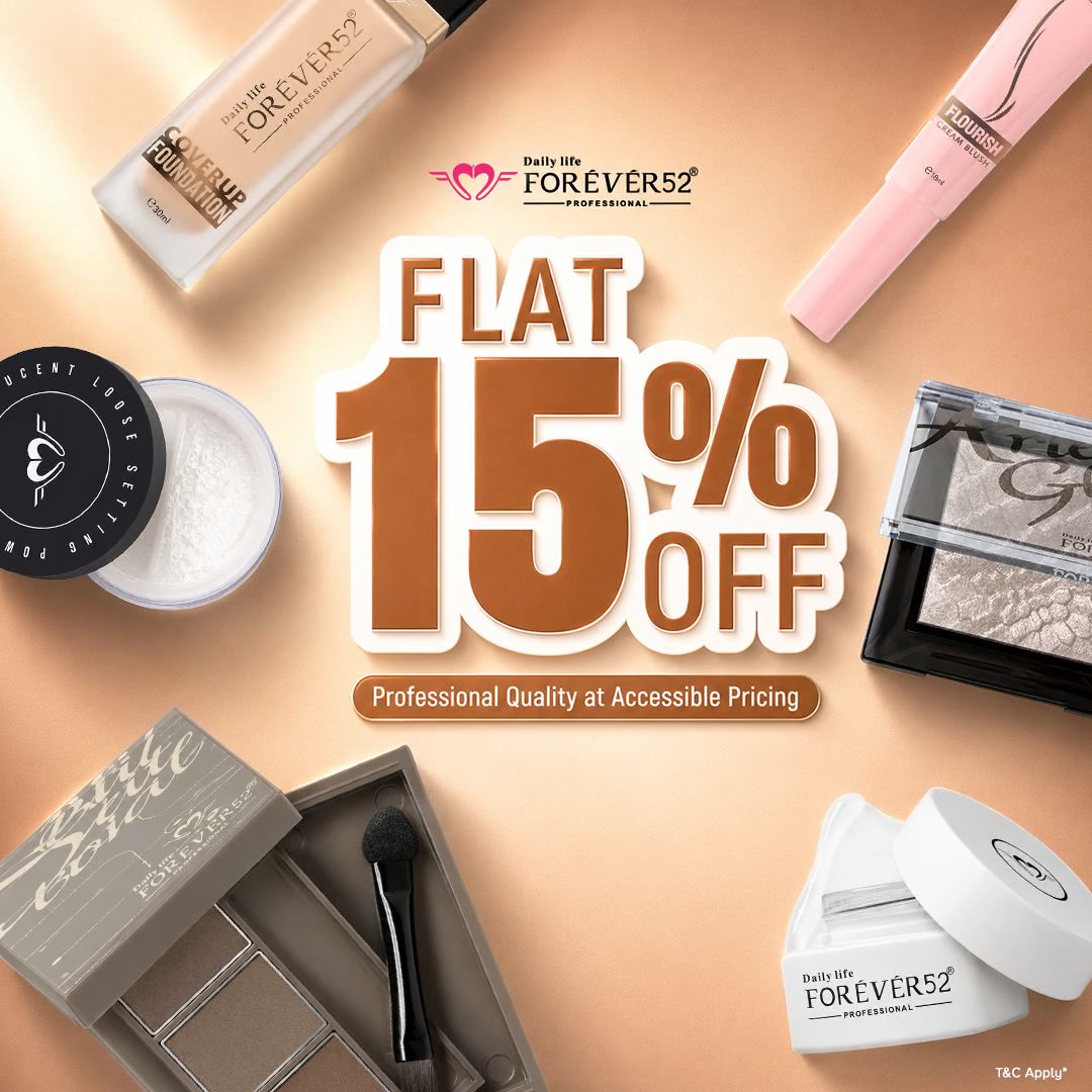 Forever52 India Facebook ad: Flat 15% OFF on Face Makeup