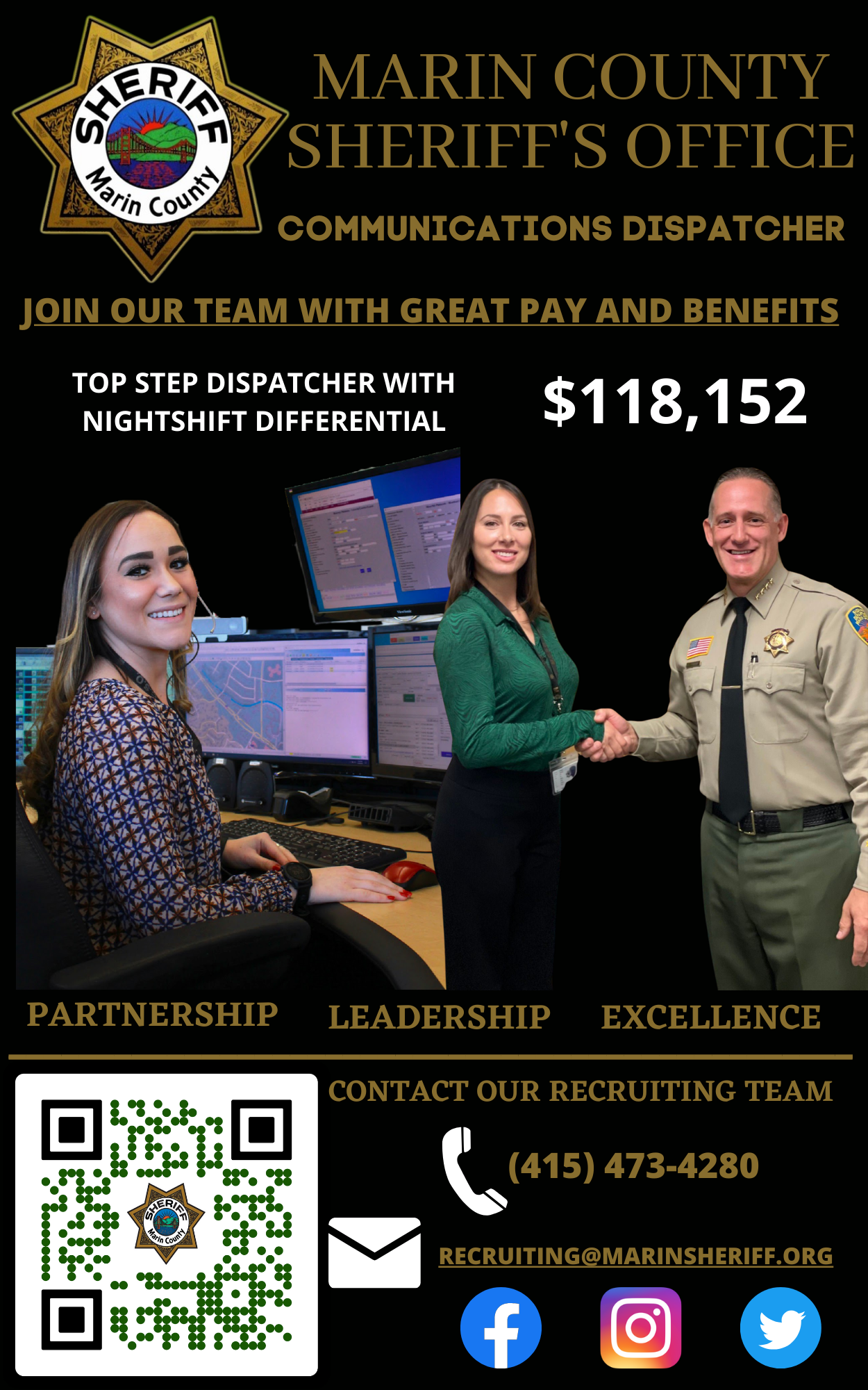 Marin County Sheriff's Office Facebook ad: We are hiring for Communications Dispatchers!