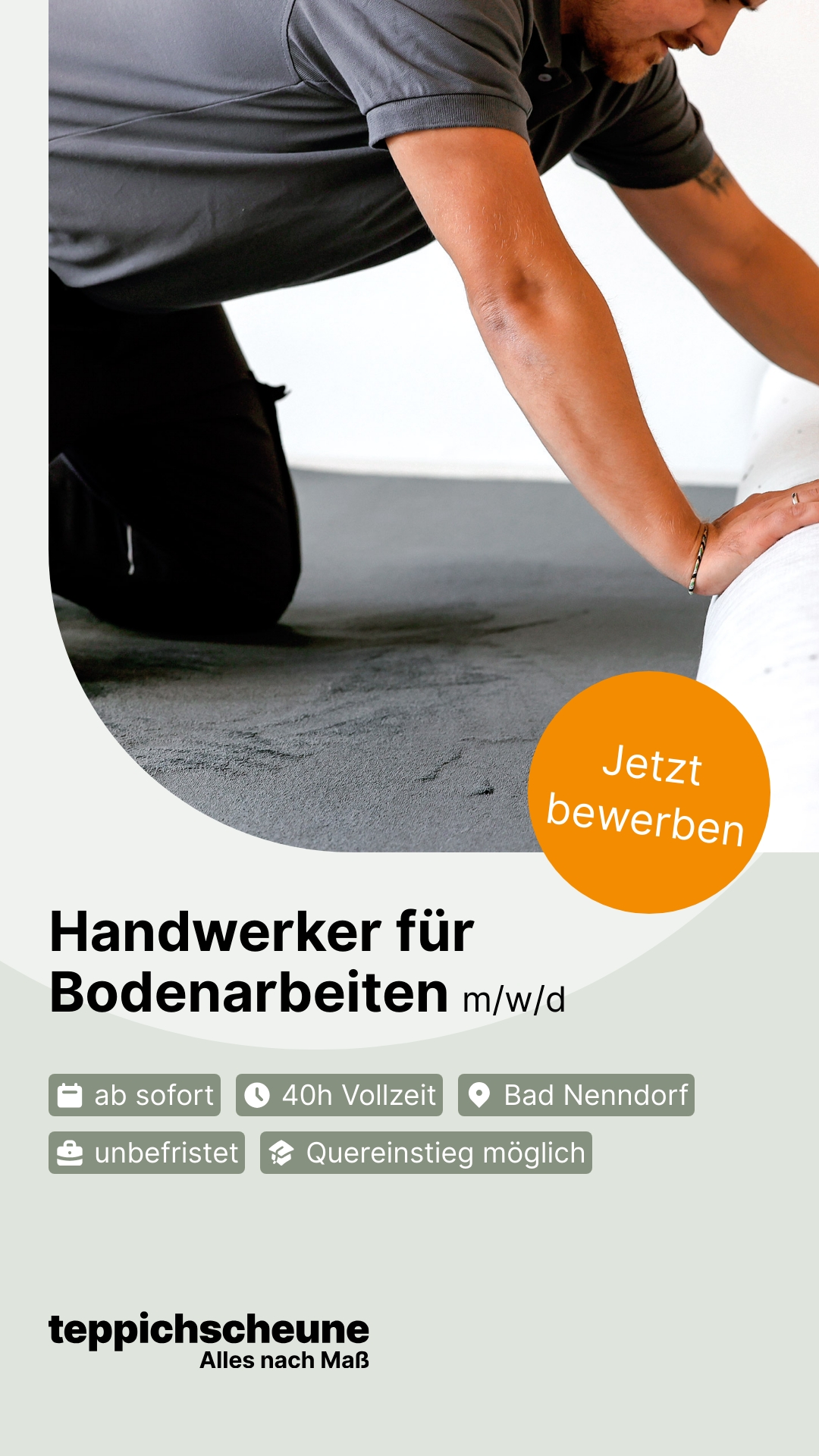 teppichscheune.de Facebook ad: Wir suchen: Bodenleger (m/w/d) in Vollzeit