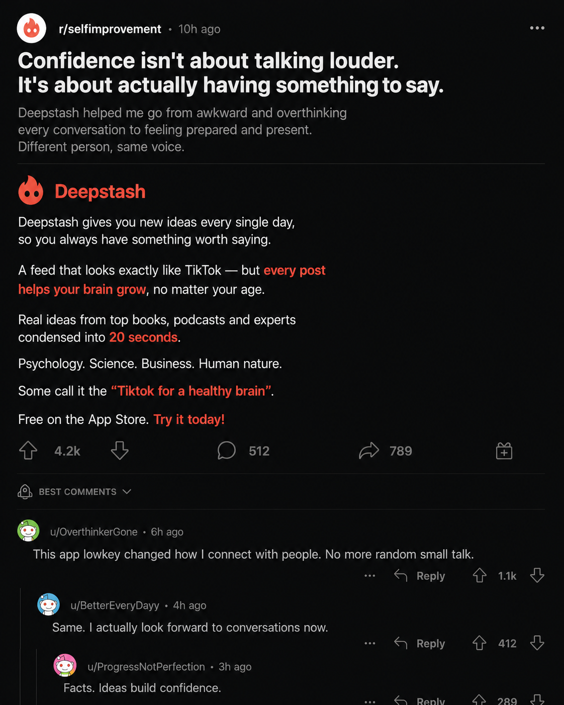 Deepstash Facebook ad