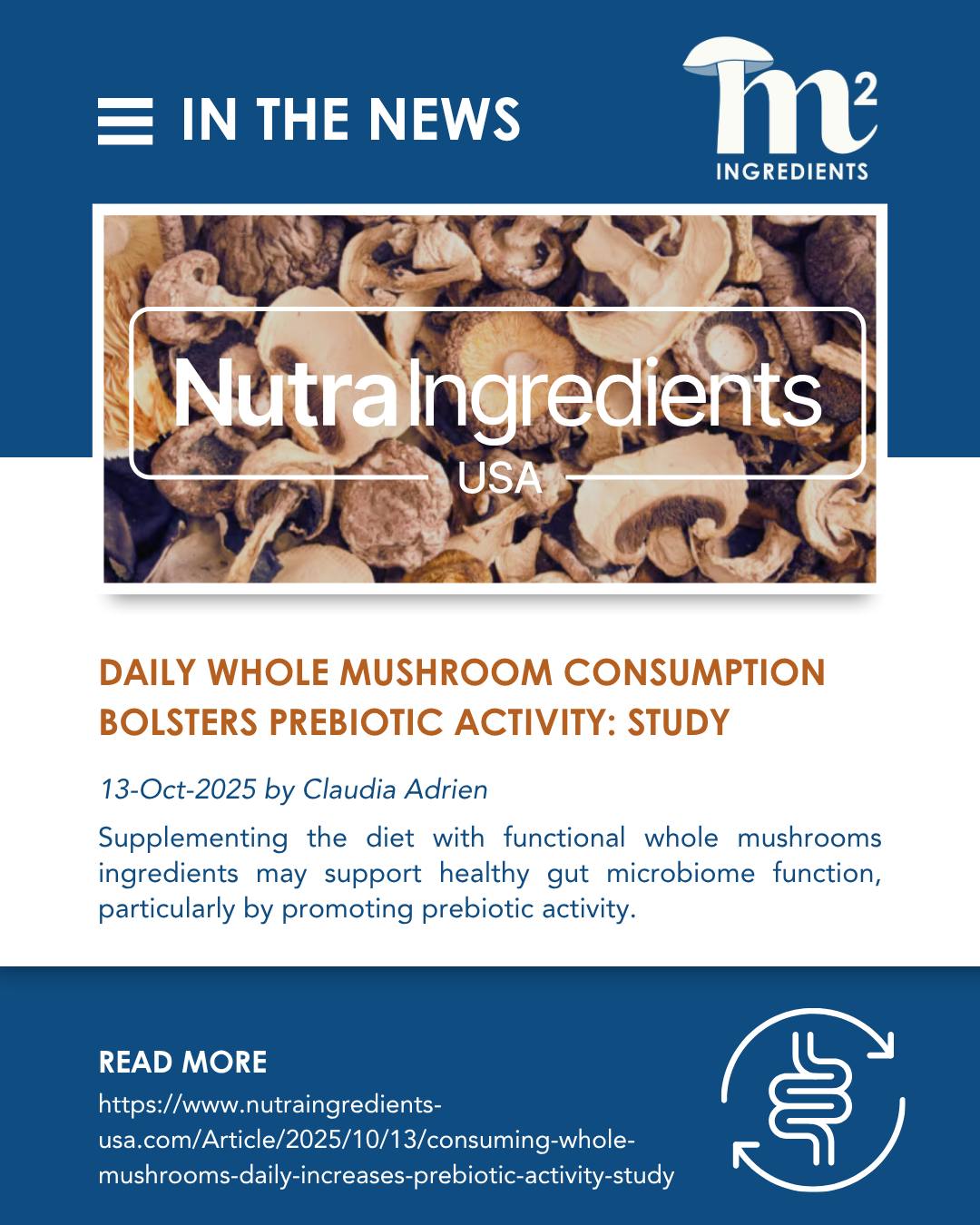 M2 Ingredients Facebook ad: Whole Mushroom Powders and the Gut-Brain Axis: New…