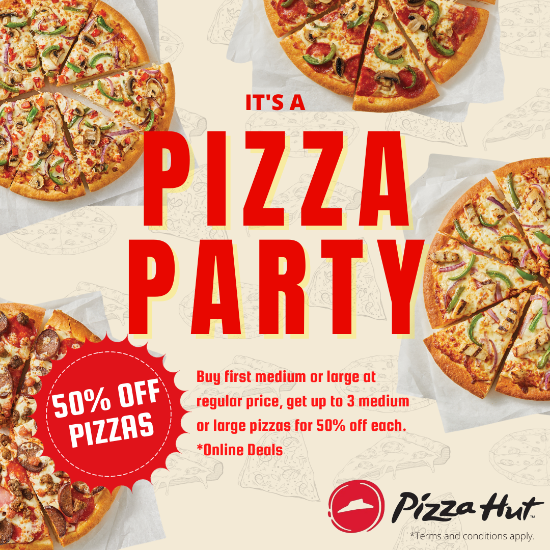 Pizza Hut British Columbia Facebook ad: 50% Off Pizzas