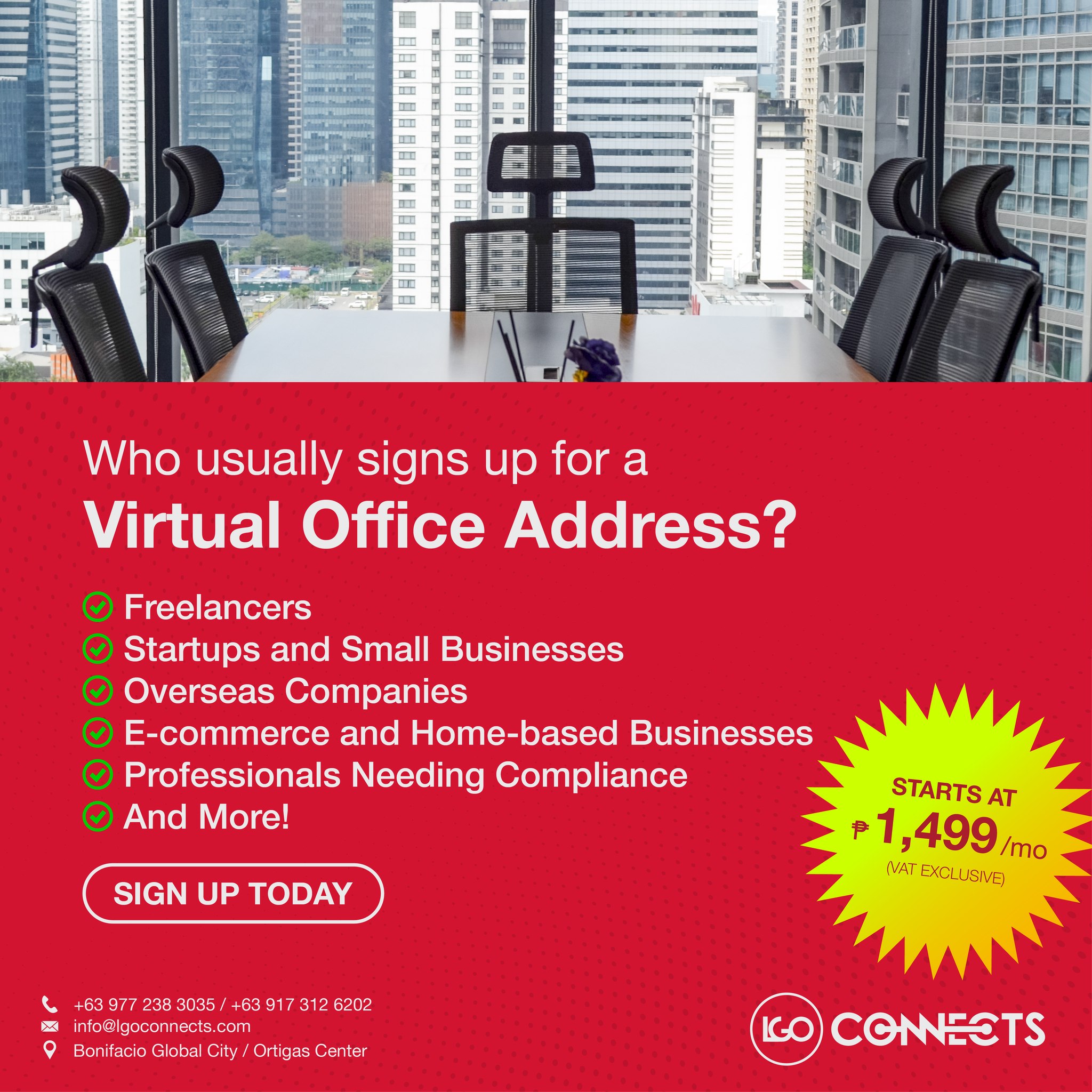 LGO Connects Facebook ad: Need a business address that fits your lifestyle?