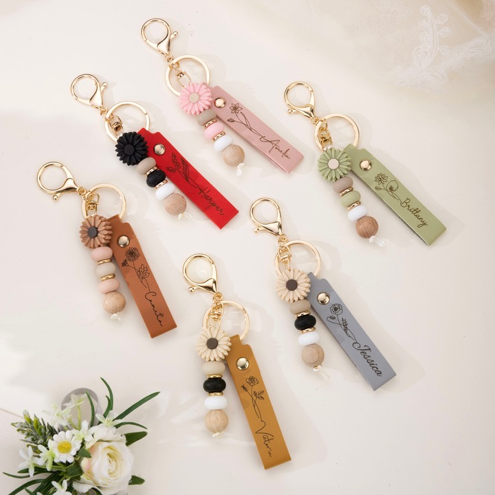 Callie United Kingdom Facebook ad: Personalized Birth Flower PU Leather Keychain with…