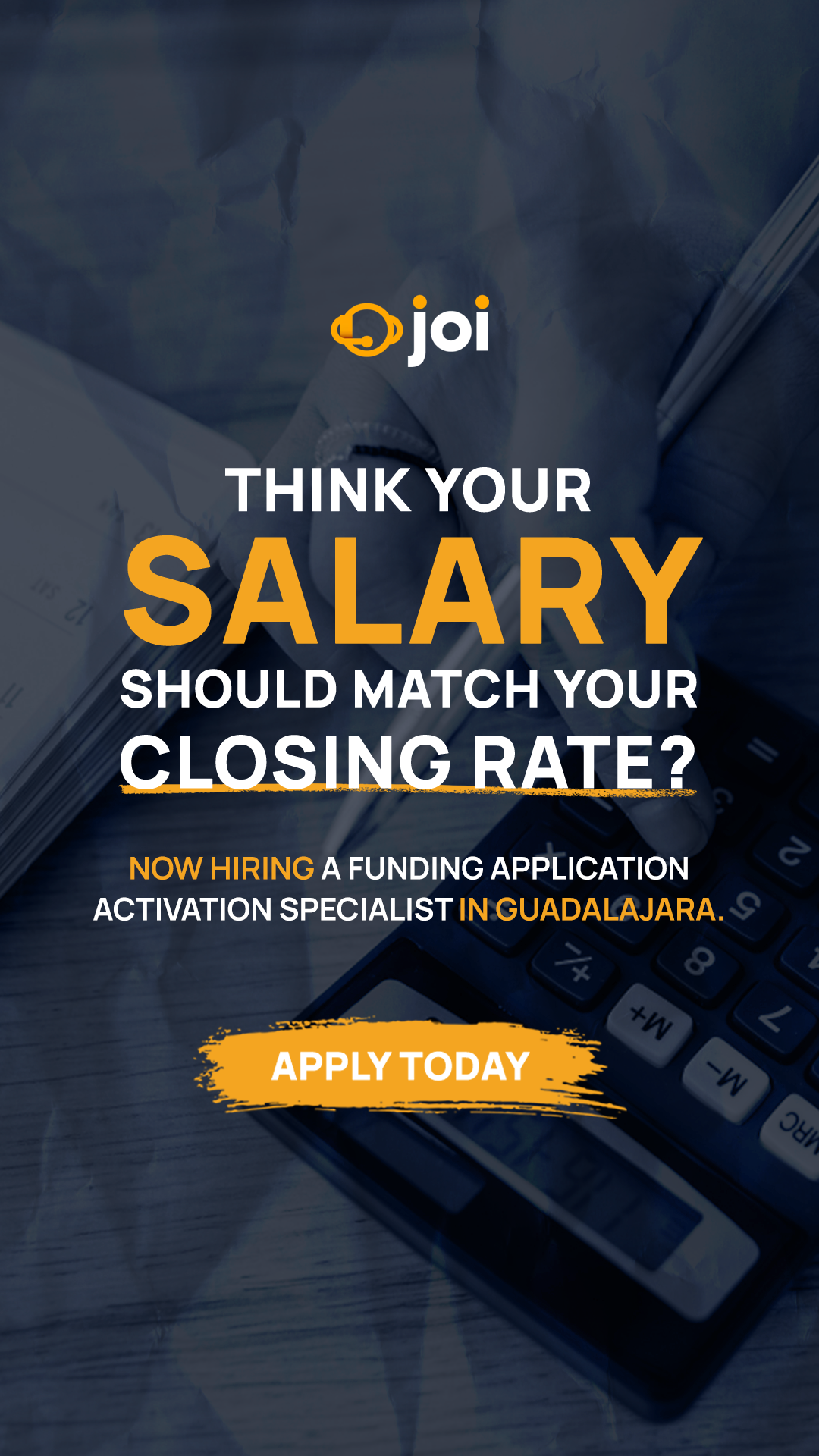 JOI Facebook ad: Now Hiring: Funding Specialists