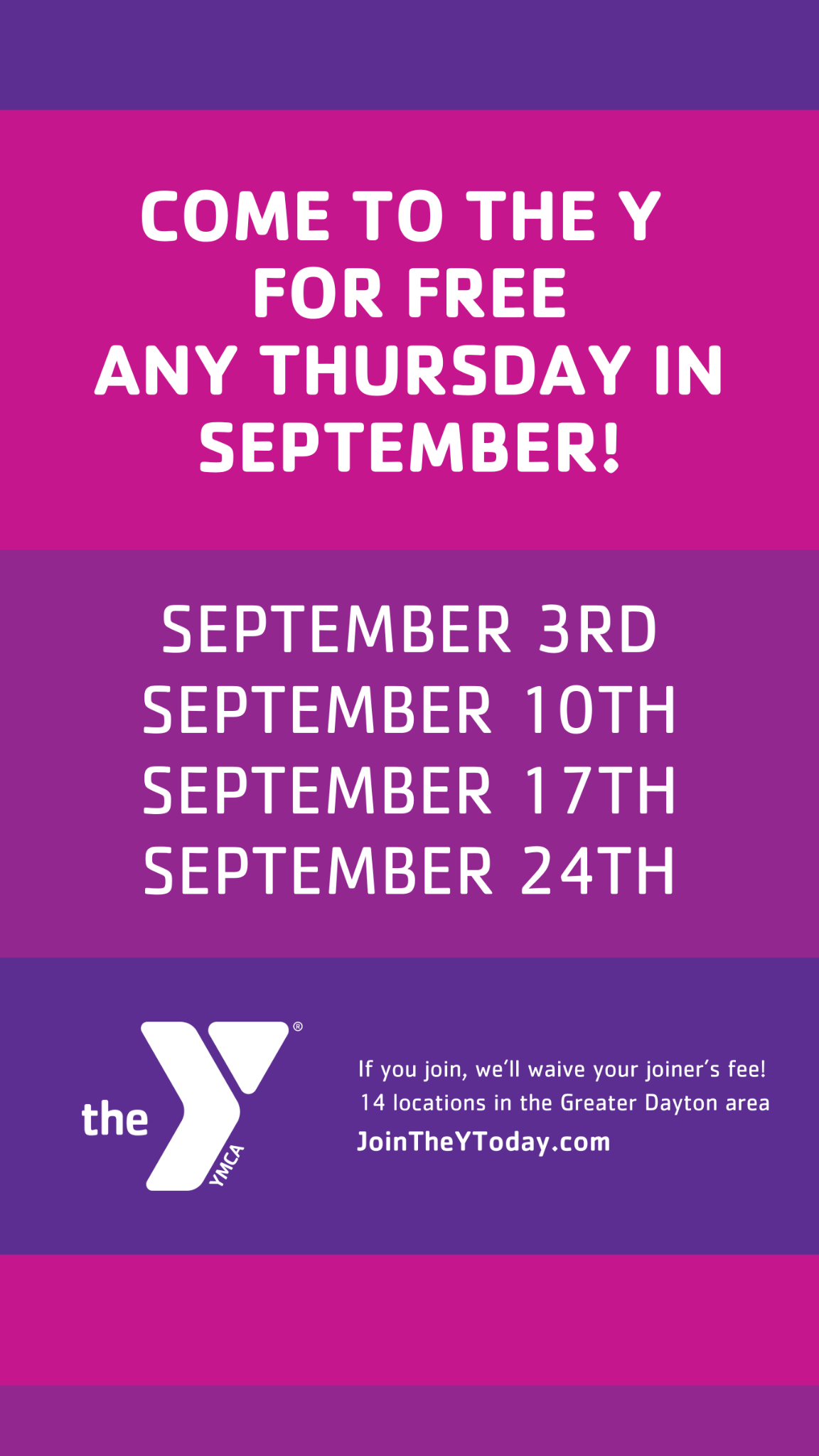 YMCA of Greater Dayton Facebook ad: Try the Y for FREE every Thursday in September!