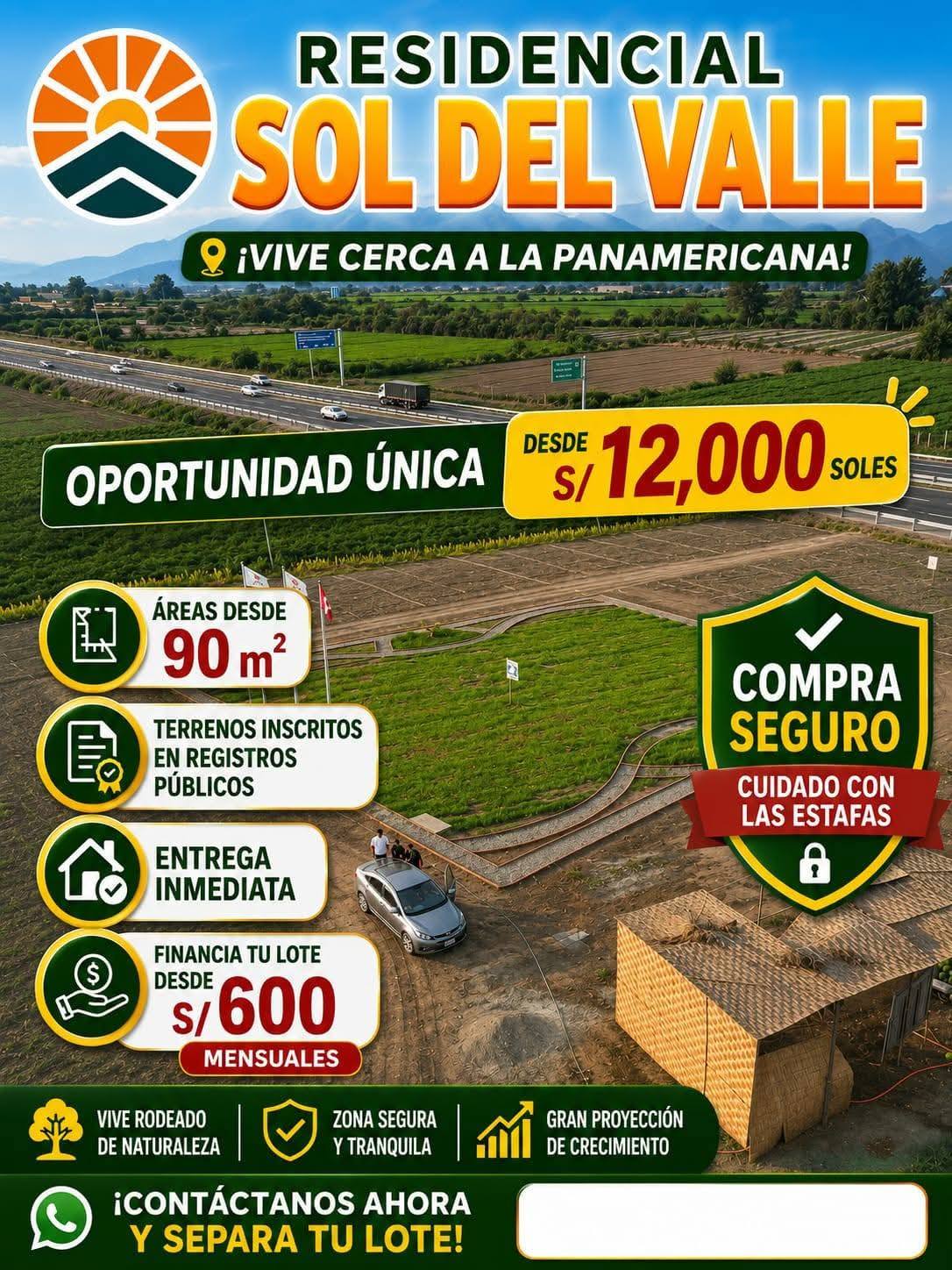 Inmobiliaria Acosta Facebook ad: ATENCIÓN VIRÚ LOTES de 12,000 soles.