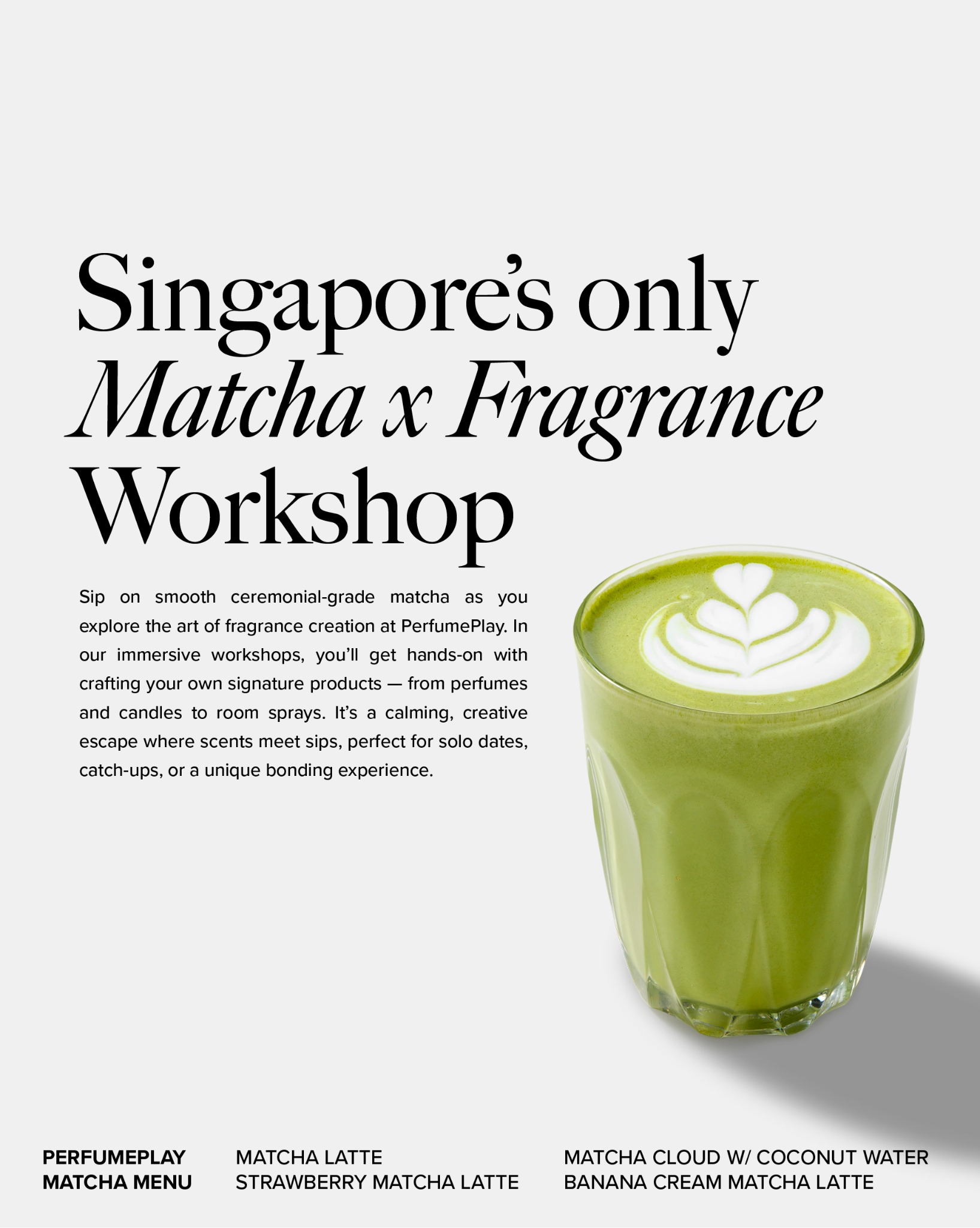 Perfumeplay Facebook ad: 1st Ever: Matcha x Fragrance Workshop