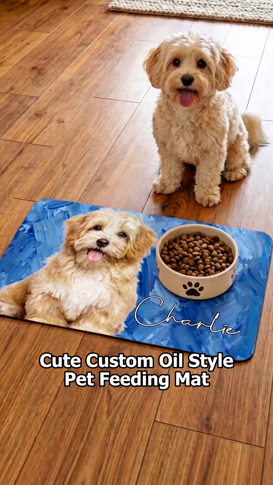 Candychristy Facebook ad: Personalized Oil Painting Style Pet Photo Food Mat with…