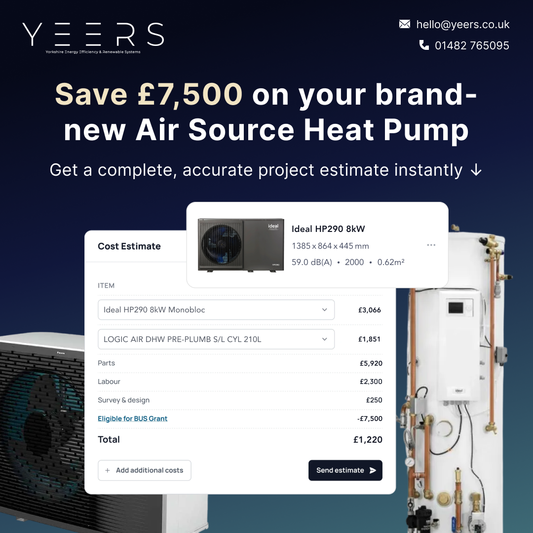 YEERS Facebook ad: £7,500 off your heat pump through the BUS…