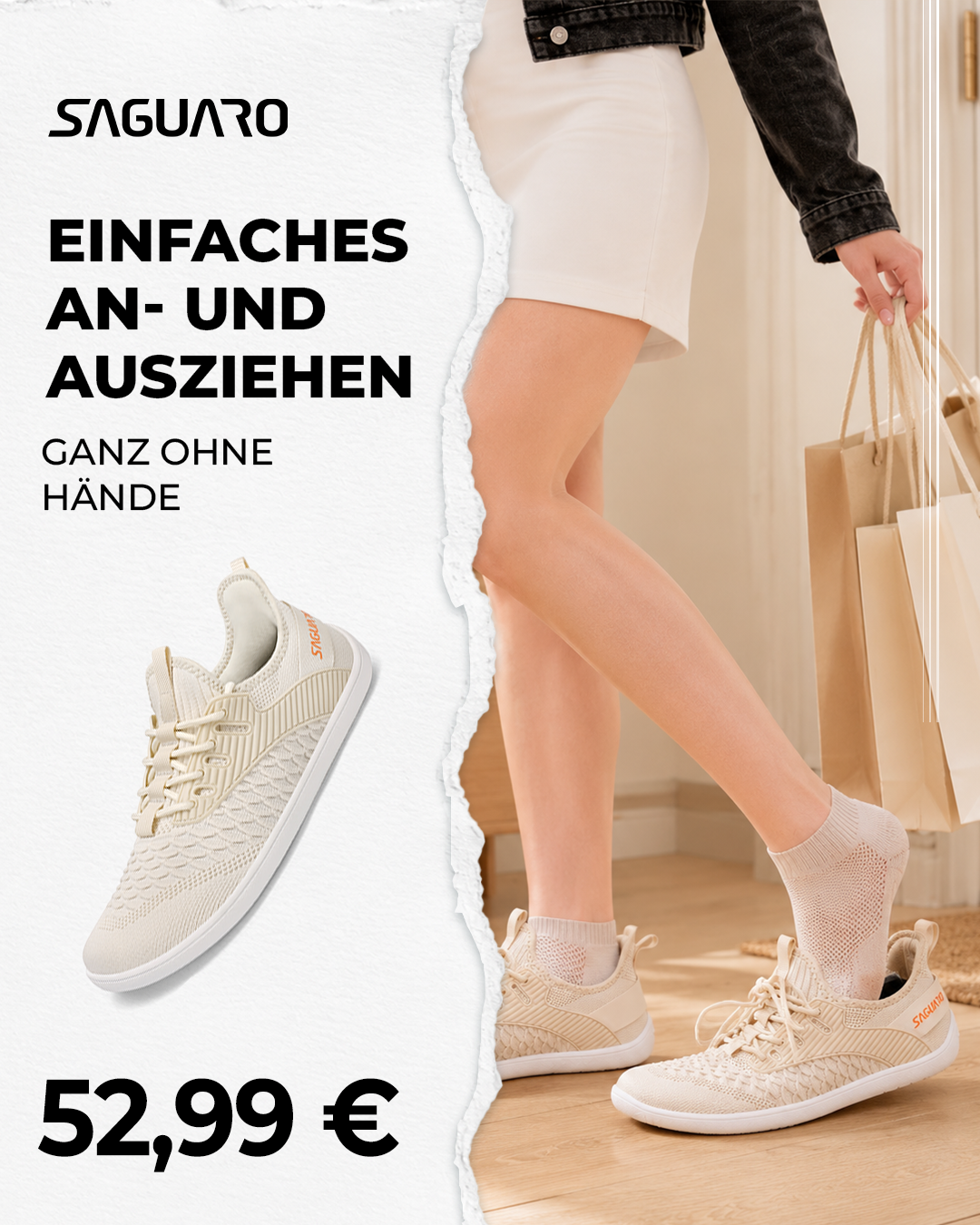 Saguaro De Facebook ad: Dein erster Barfußschuh. 52,99 €.