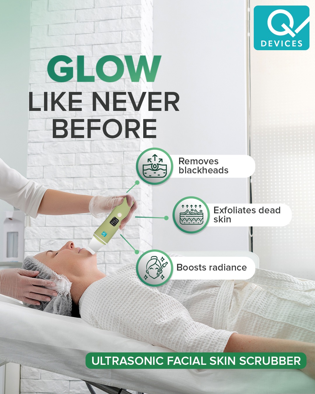 Q Devices Facebook ad: Transform your skincare routine with the Q Devices…
